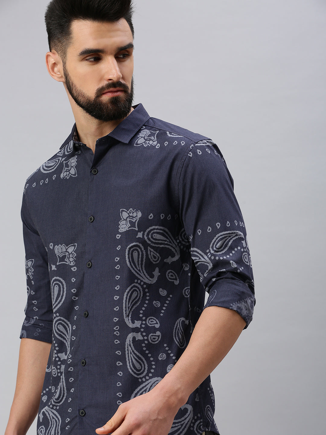 Men Navy Blue Printed Casual Shirt