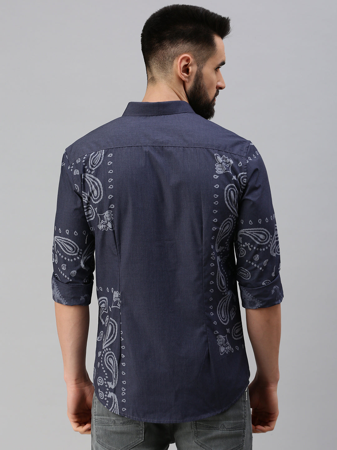 Men Navy Blue Printed Casual Shirt