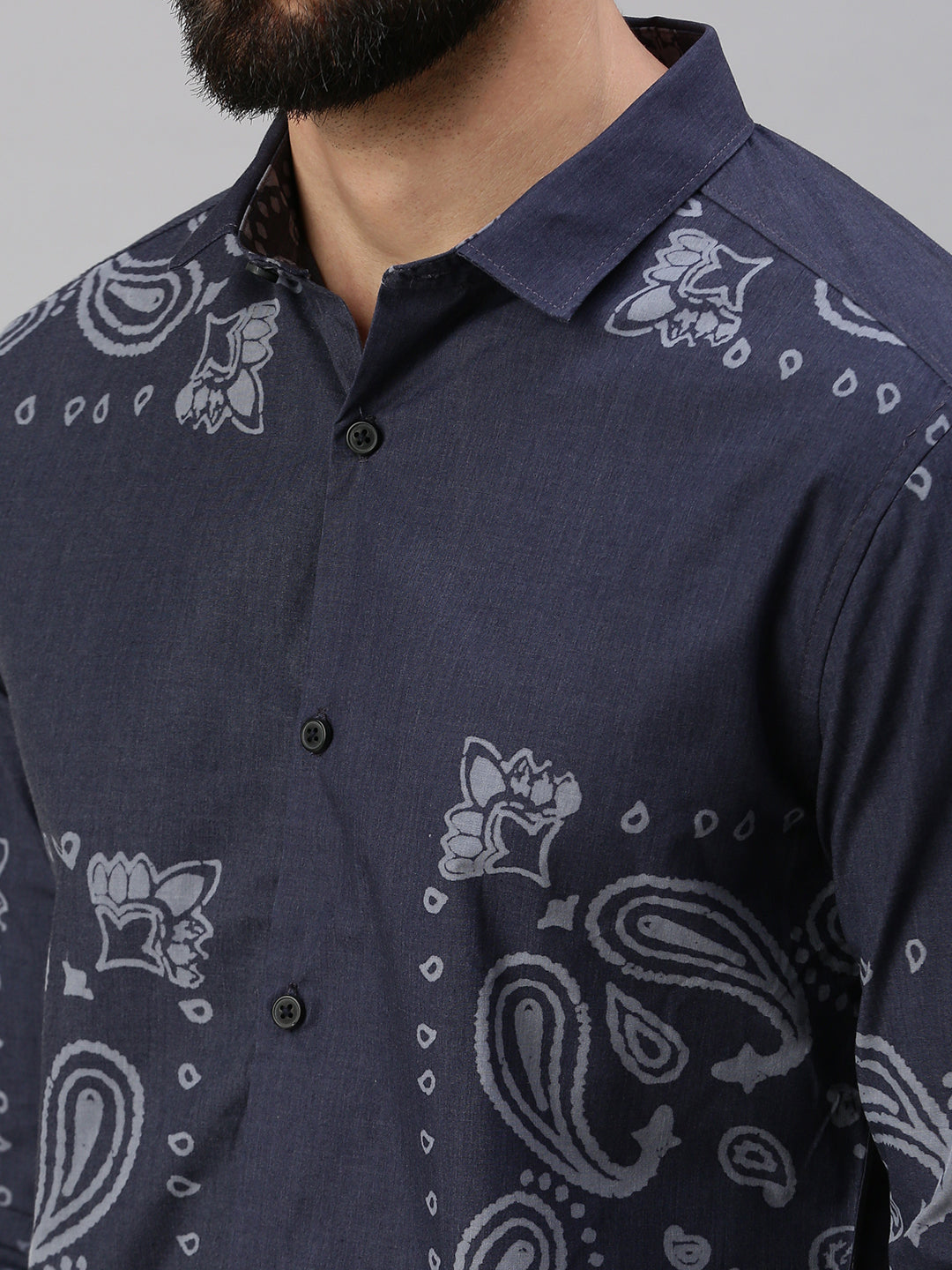 Men Navy Blue Printed Casual Shirt