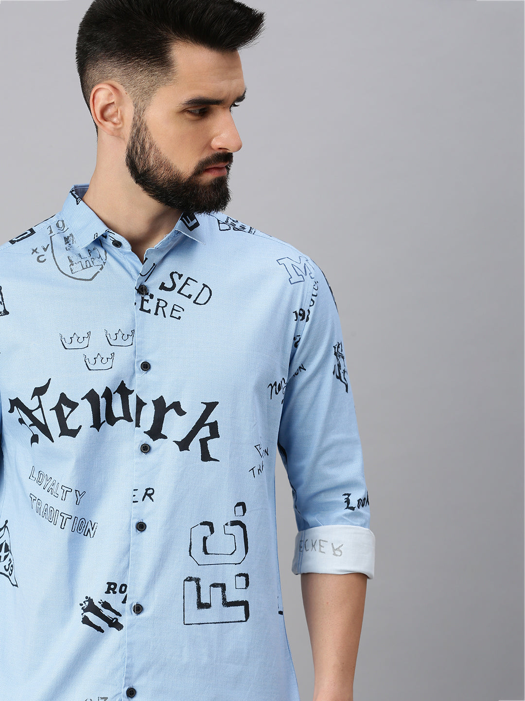 Men's Blue Printed Casual Shirt