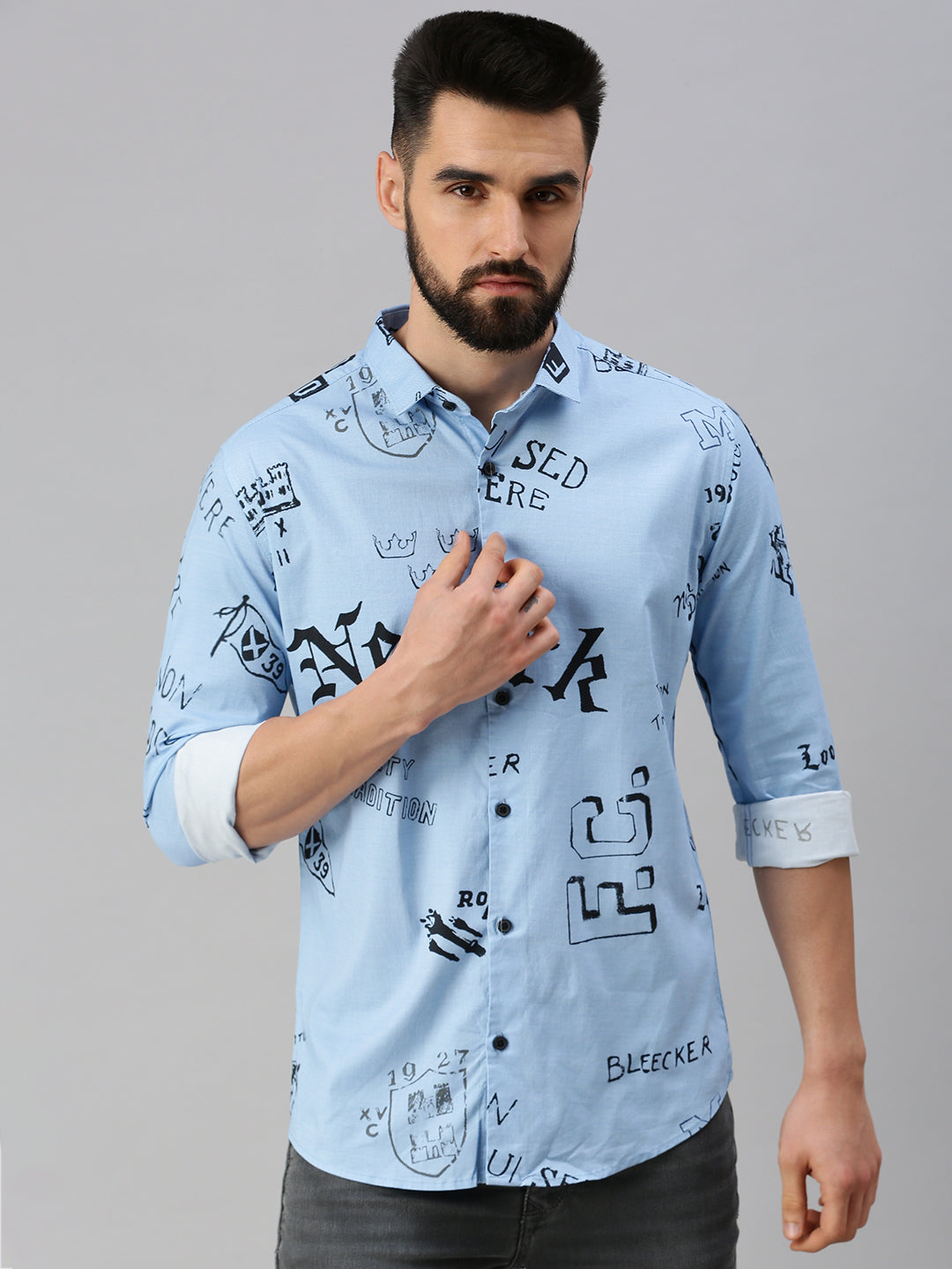 Men's Blue Printed Casual Shirt
