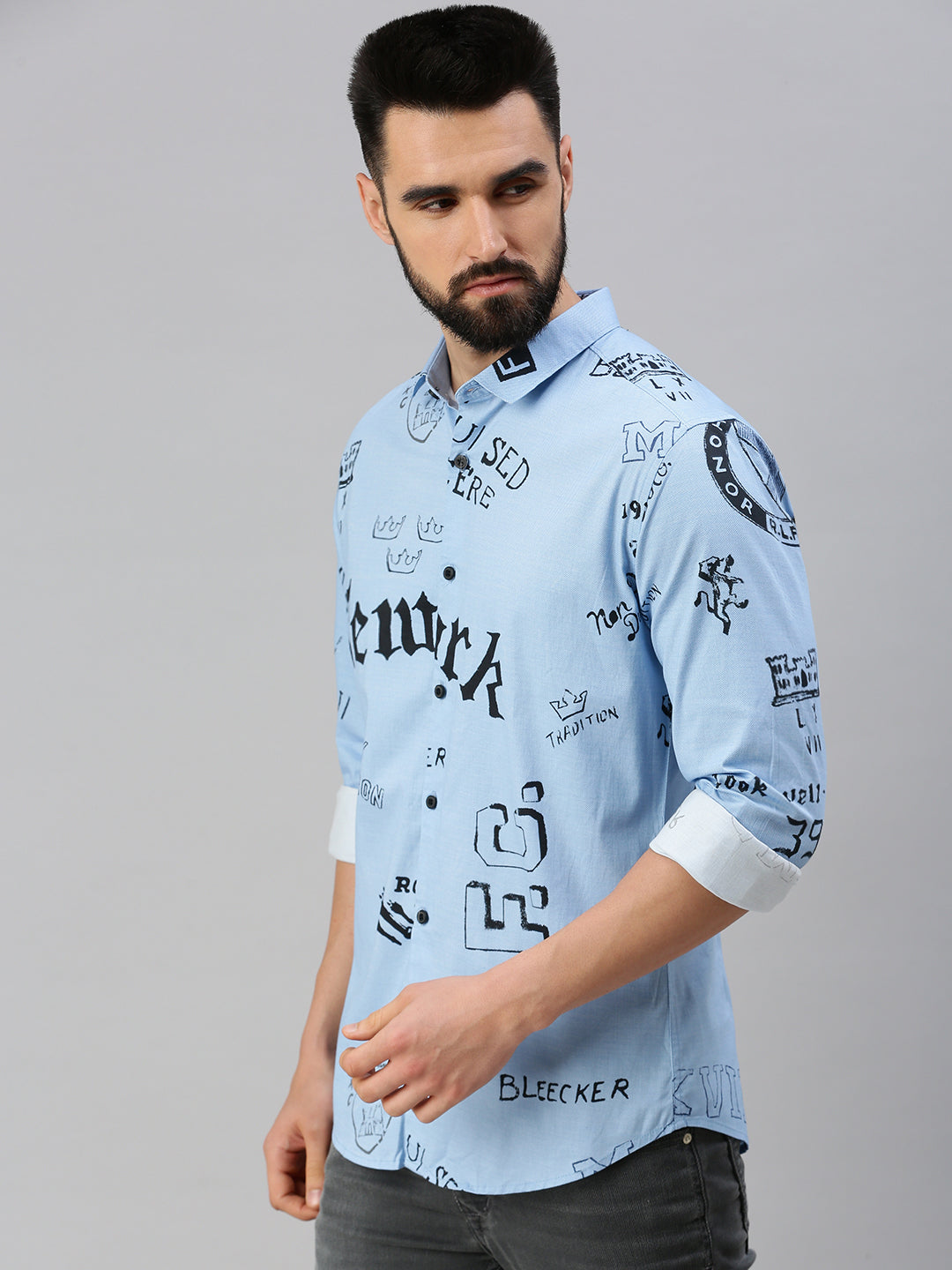 Men's Blue Printed Casual Shirt