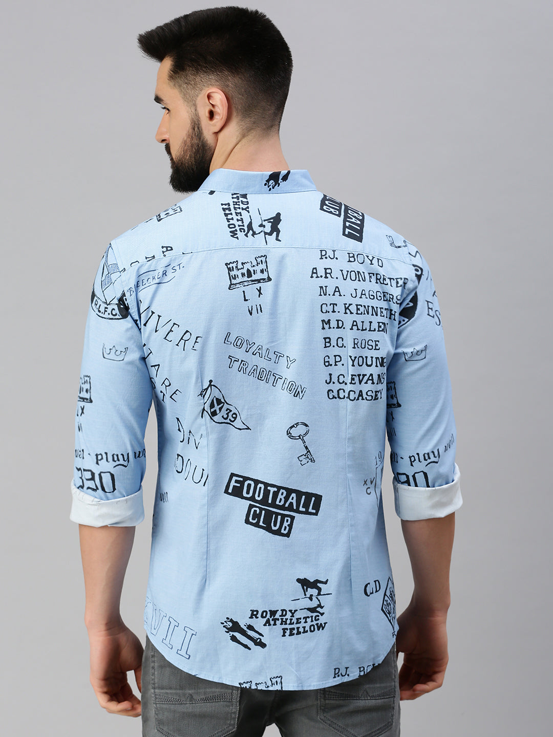 Men's Blue Printed Casual Shirt