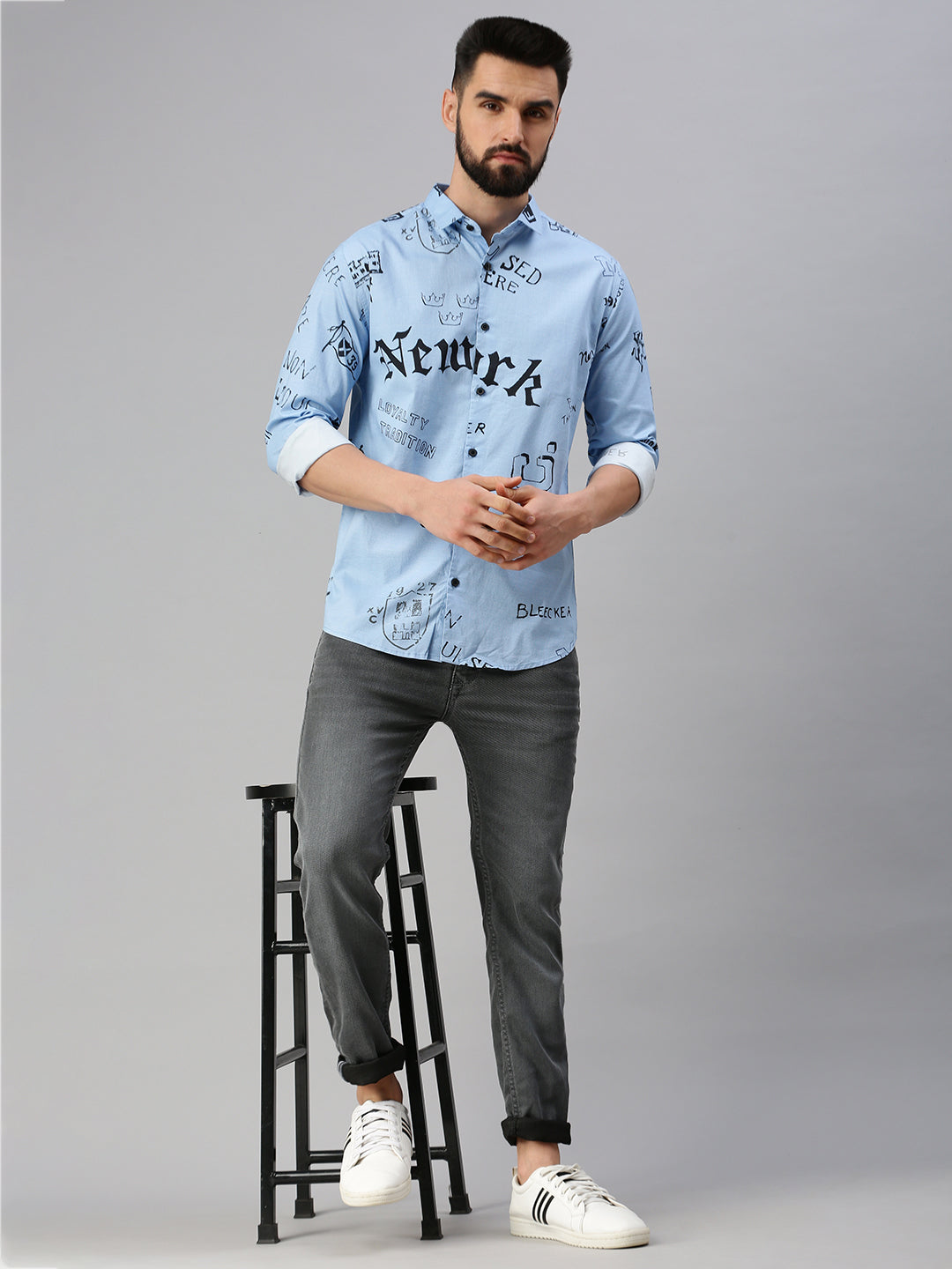 Men's Blue Printed Casual Shirt