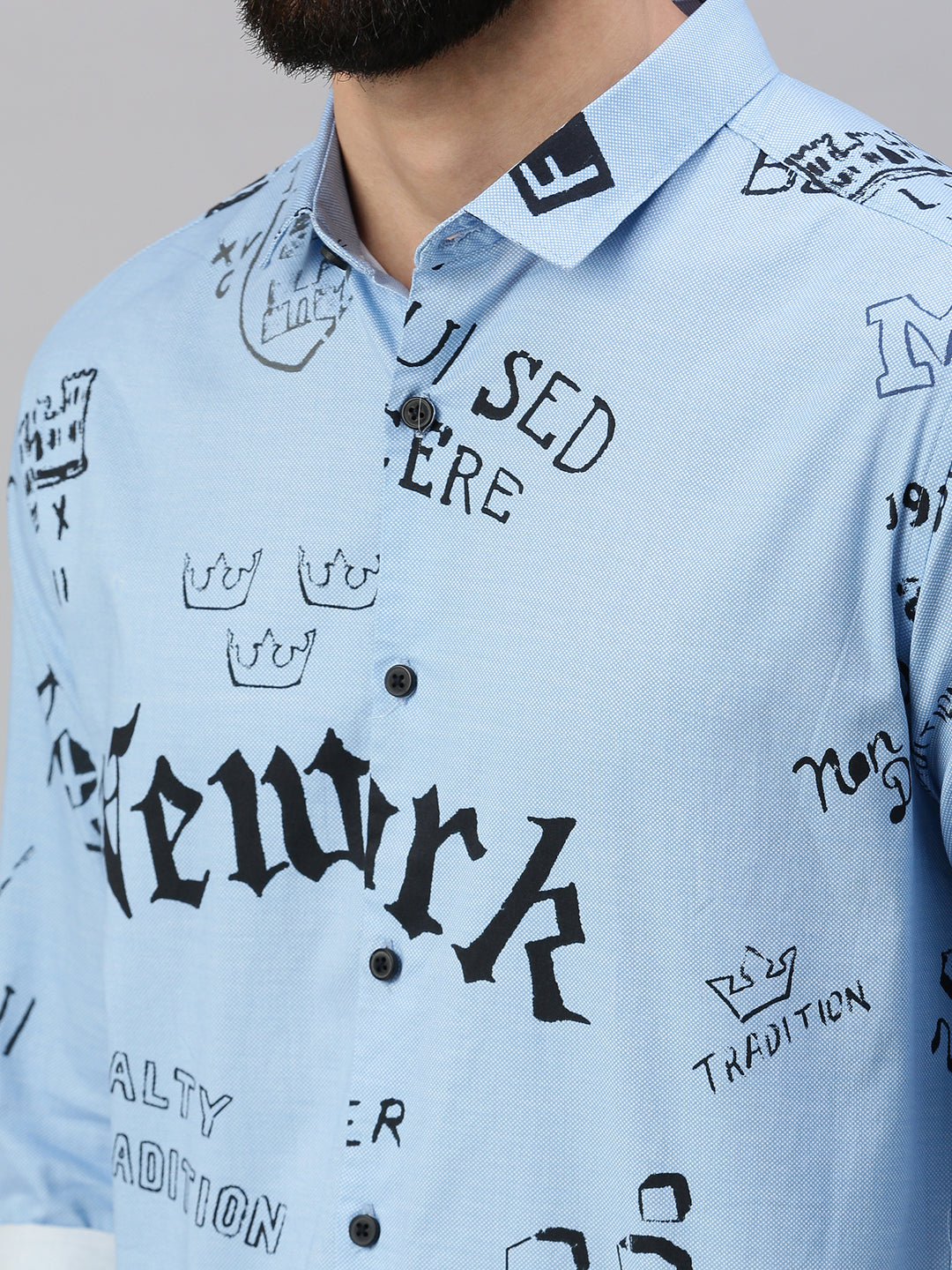 Men's Blue Printed Casual Shirt