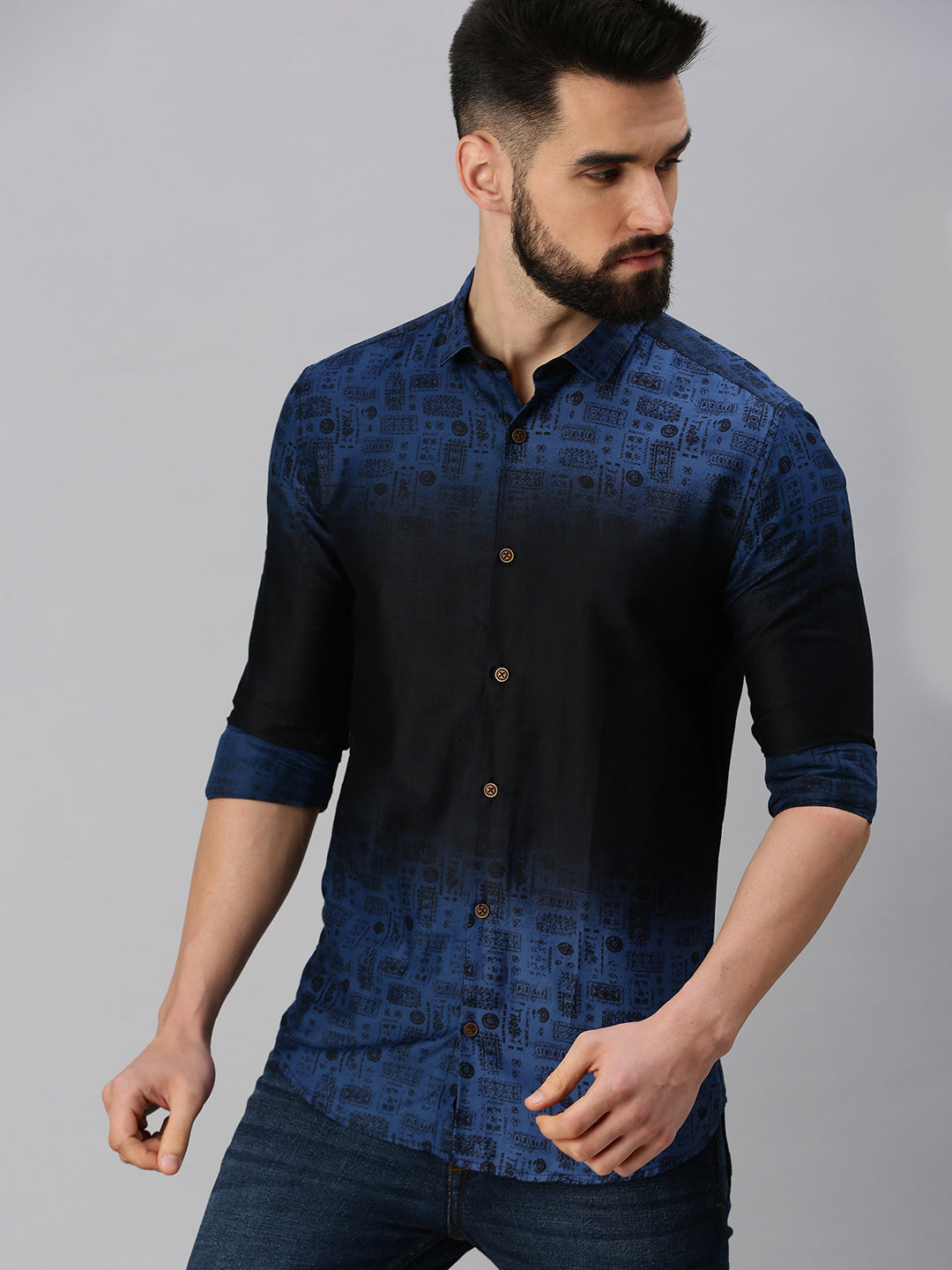 Men Navy Blue Printed Casual Shirt