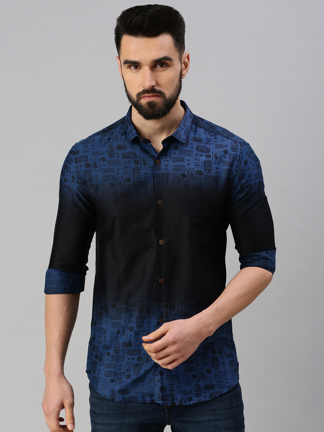 Men Navy Blue Printed Casual Shirt