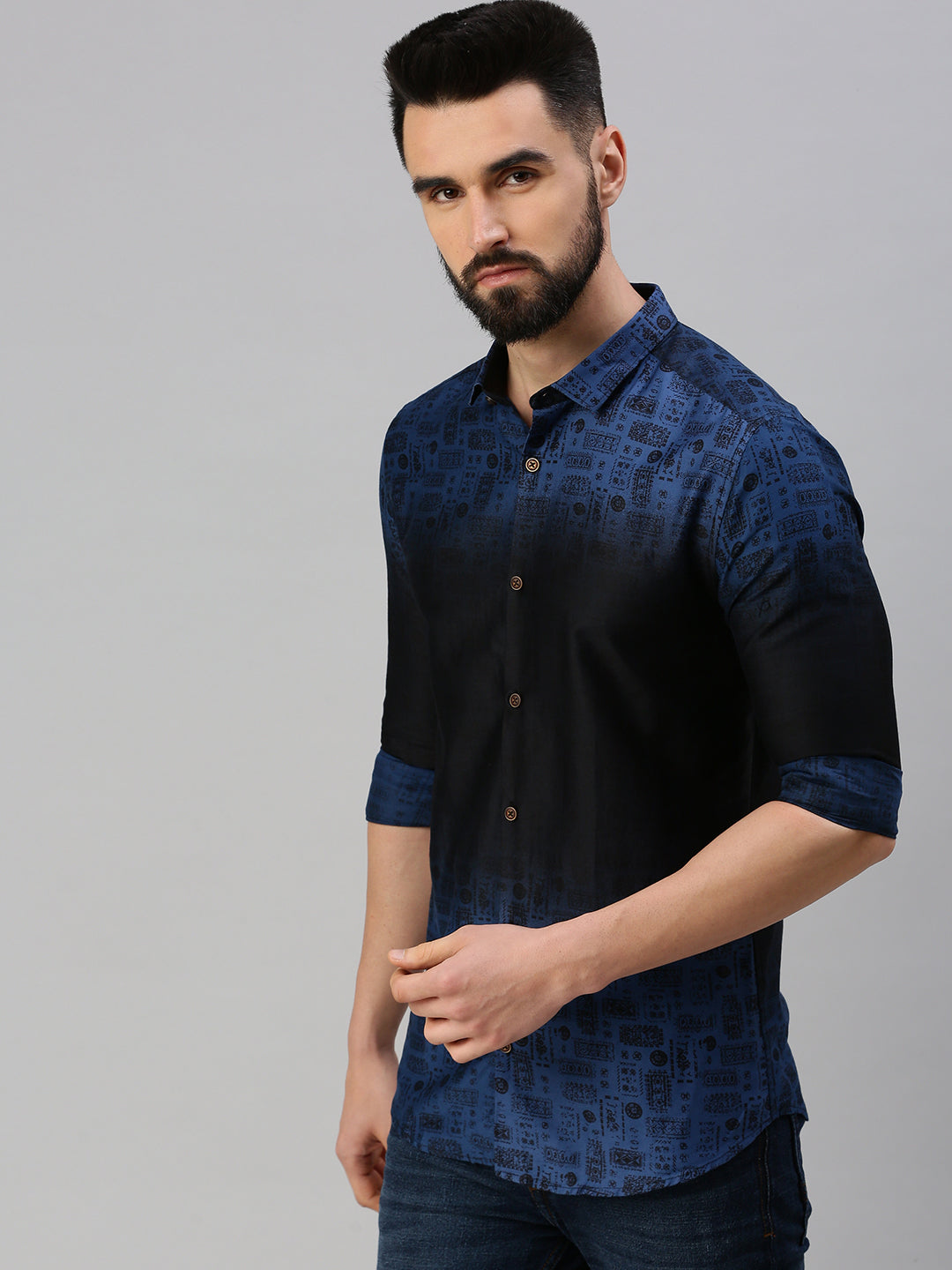 Men Navy Blue Printed Casual Shirt