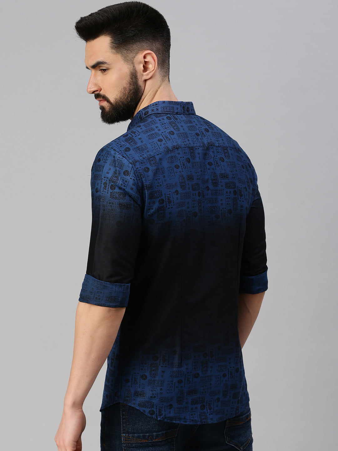 Men Navy Blue Printed Casual Shirt