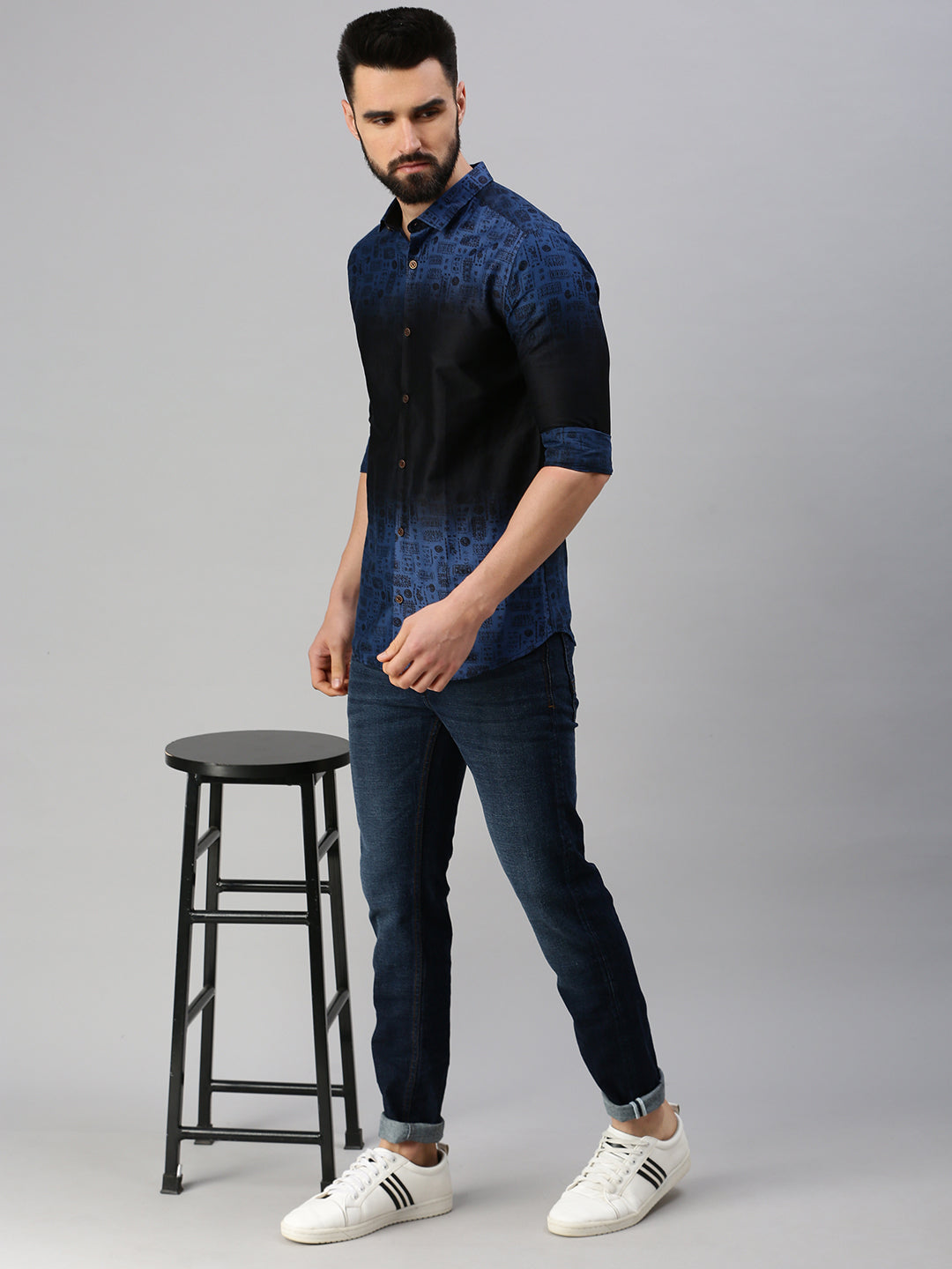 Men Navy Blue Printed Casual Shirt