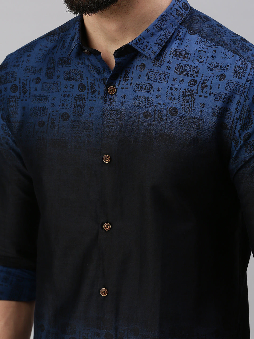 Men Navy Blue Printed Casual Shirt