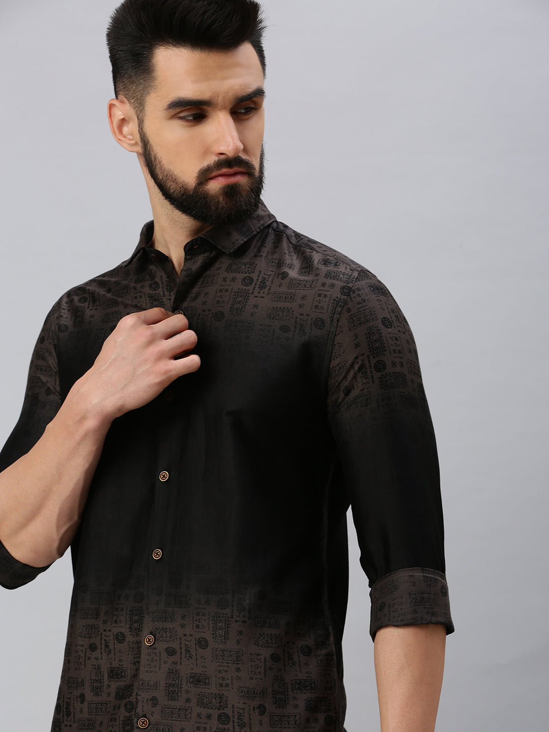 Men's Colourblocked Black Casual Shirt
