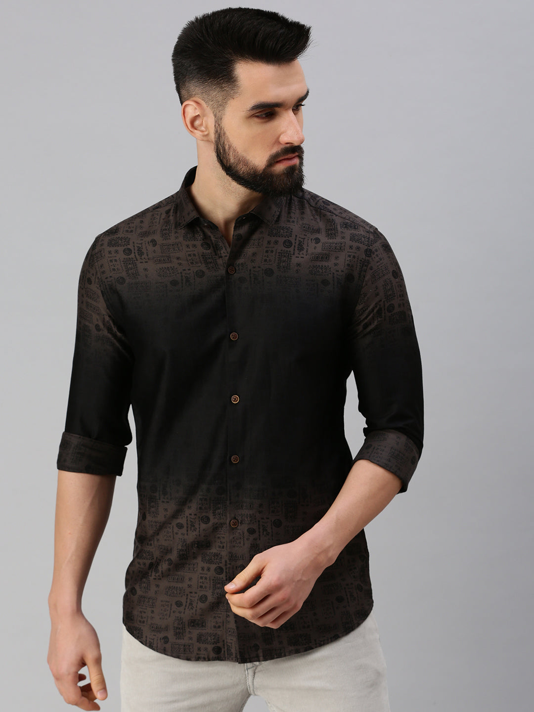 Men's Colourblocked Black Casual Shirt