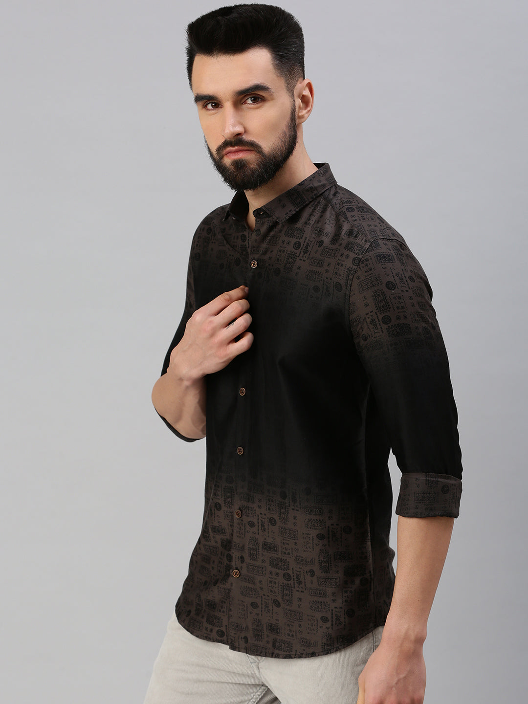 Men's Colourblocked Black Casual Shirt