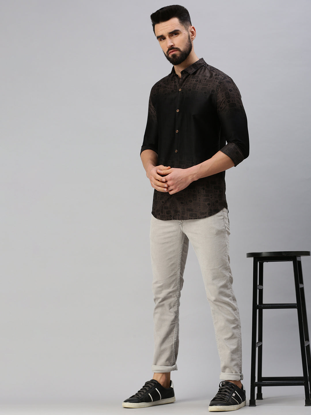 Men's Colourblocked Black Casual Shirt