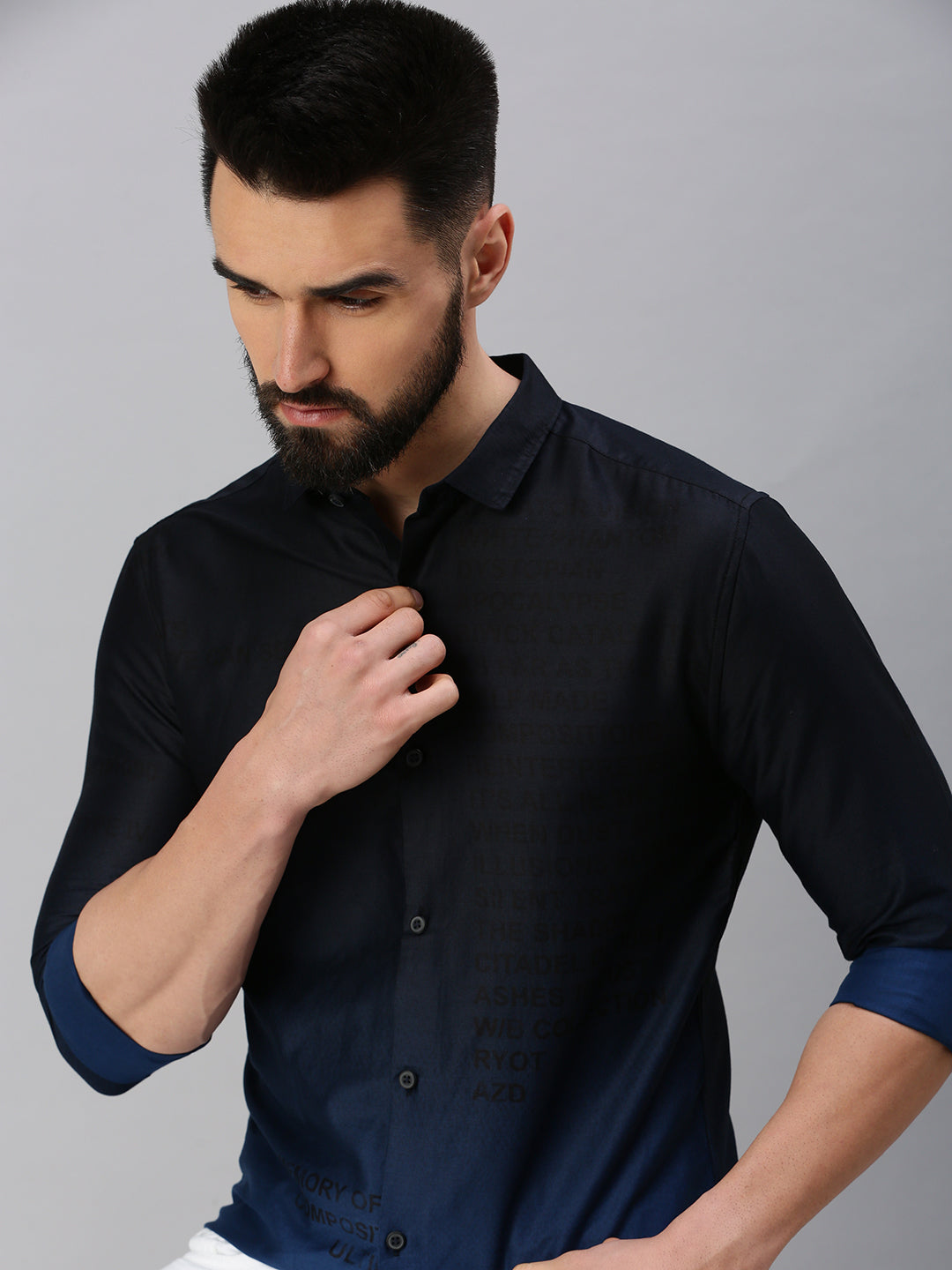 Men Navy Blue Printed Casual Shirt