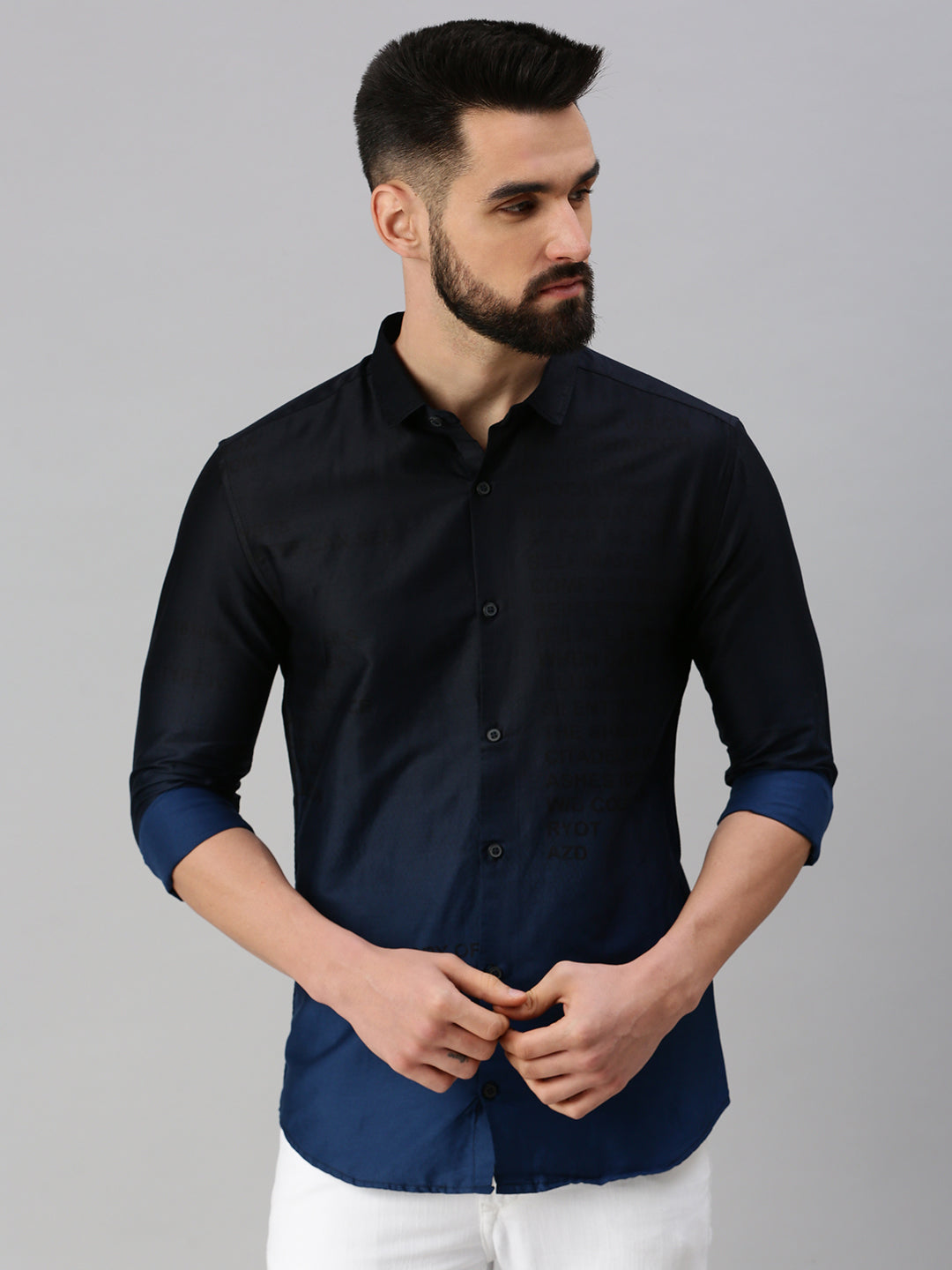 Men Navy Blue Printed Casual Shirt