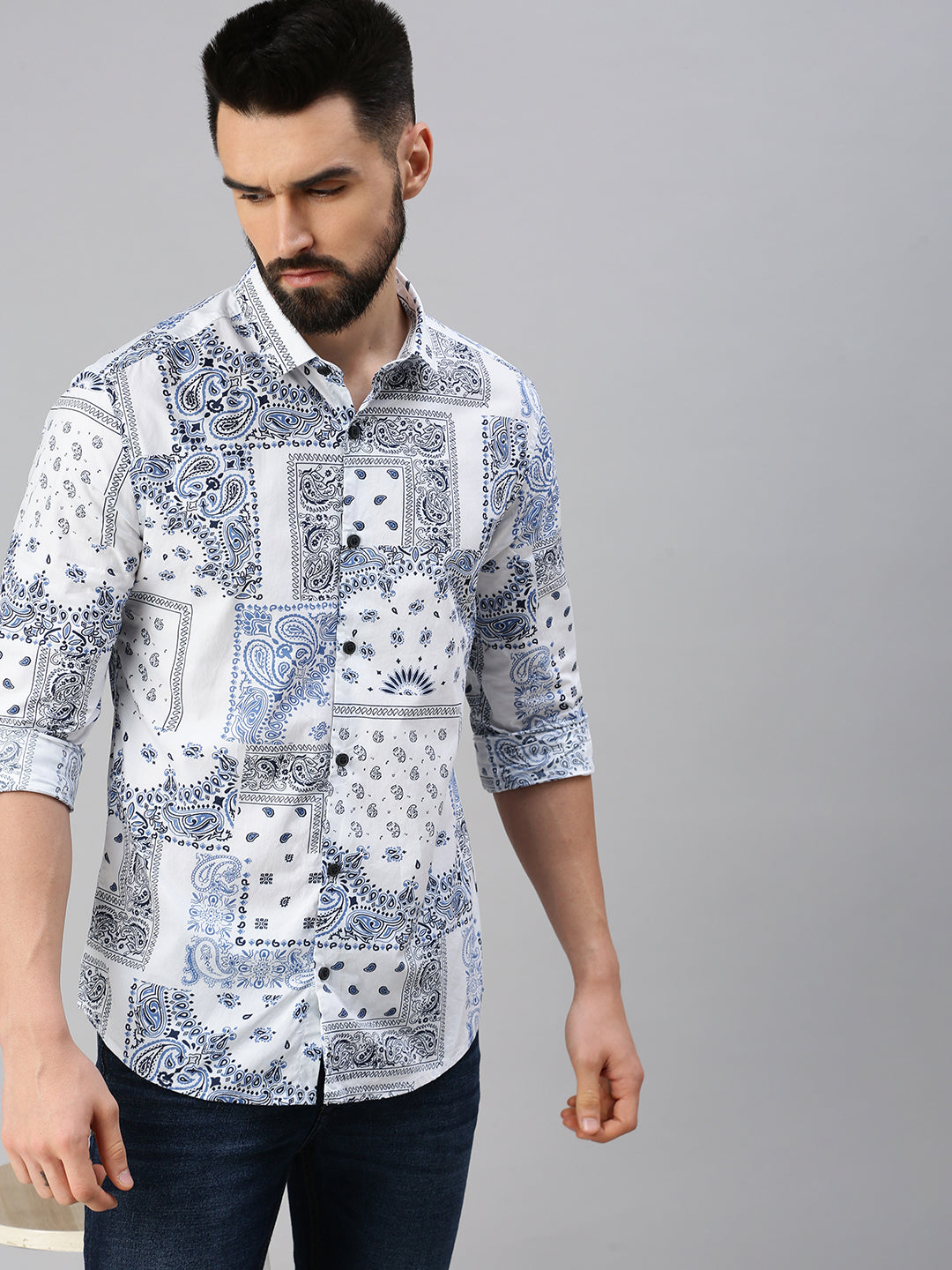 Men's Ethnic Motifs White Casual Shirt