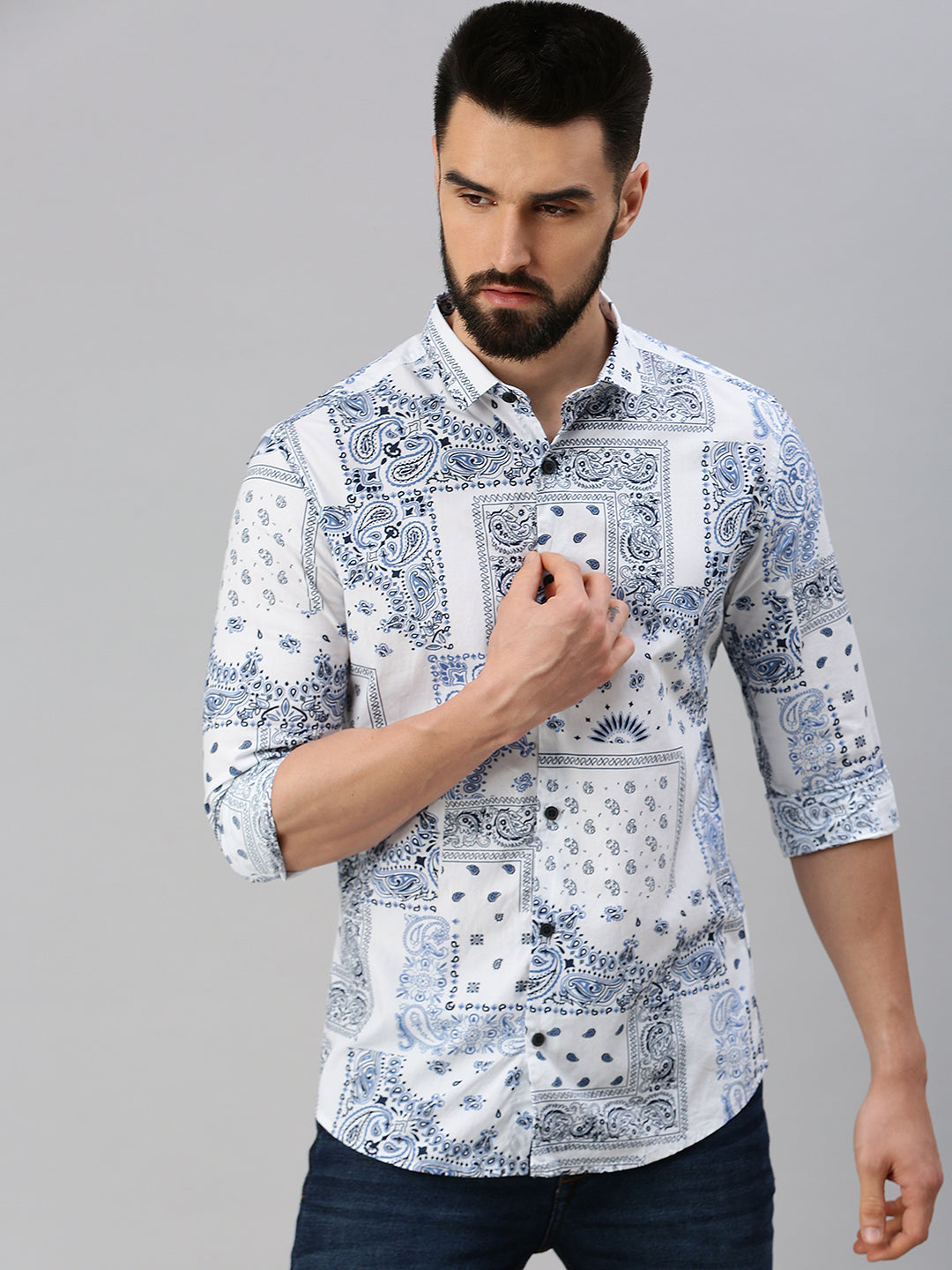 Men's Ethnic Motifs White Casual Shirt