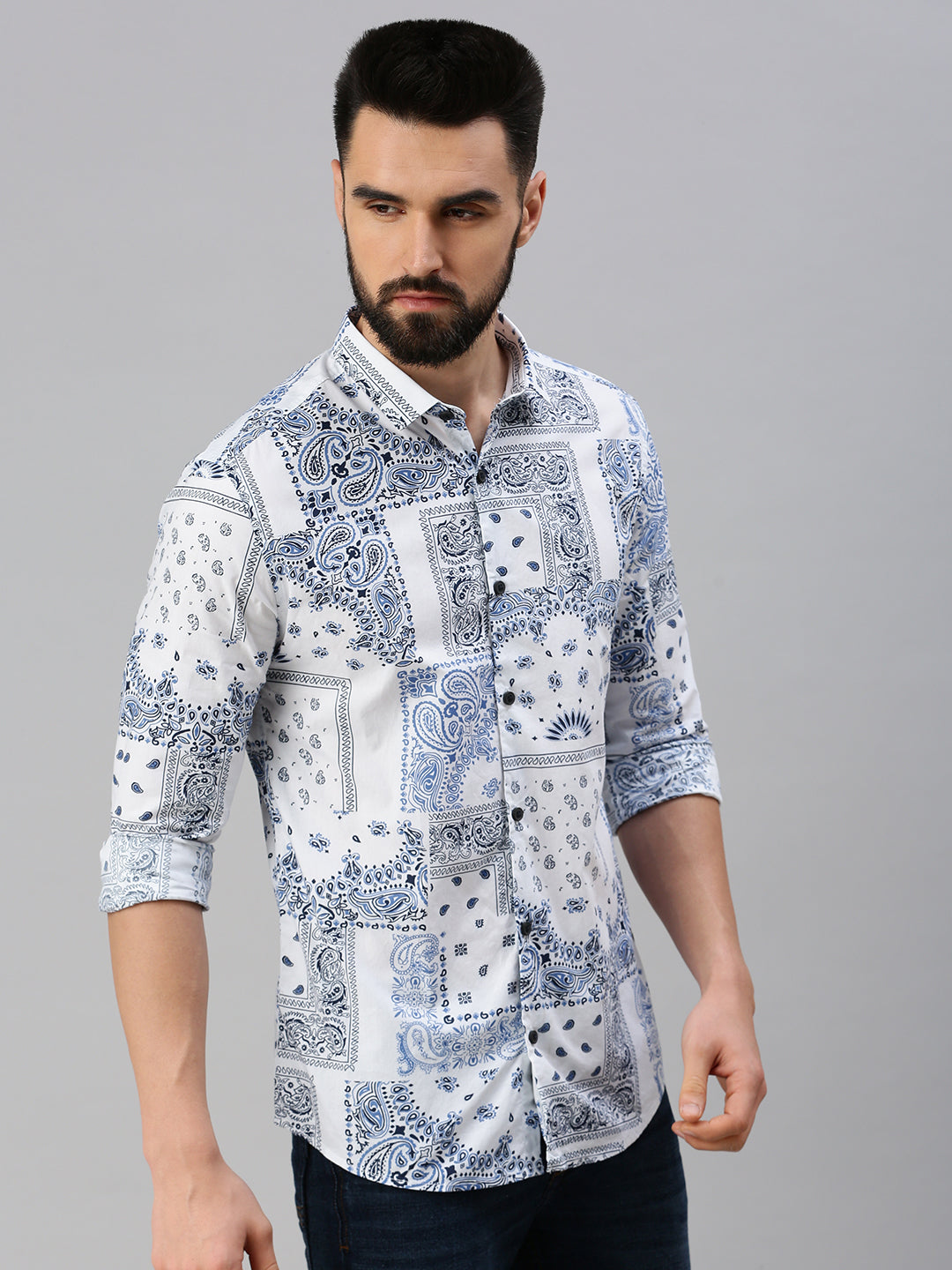 Men's Ethnic Motifs White Casual Shirt