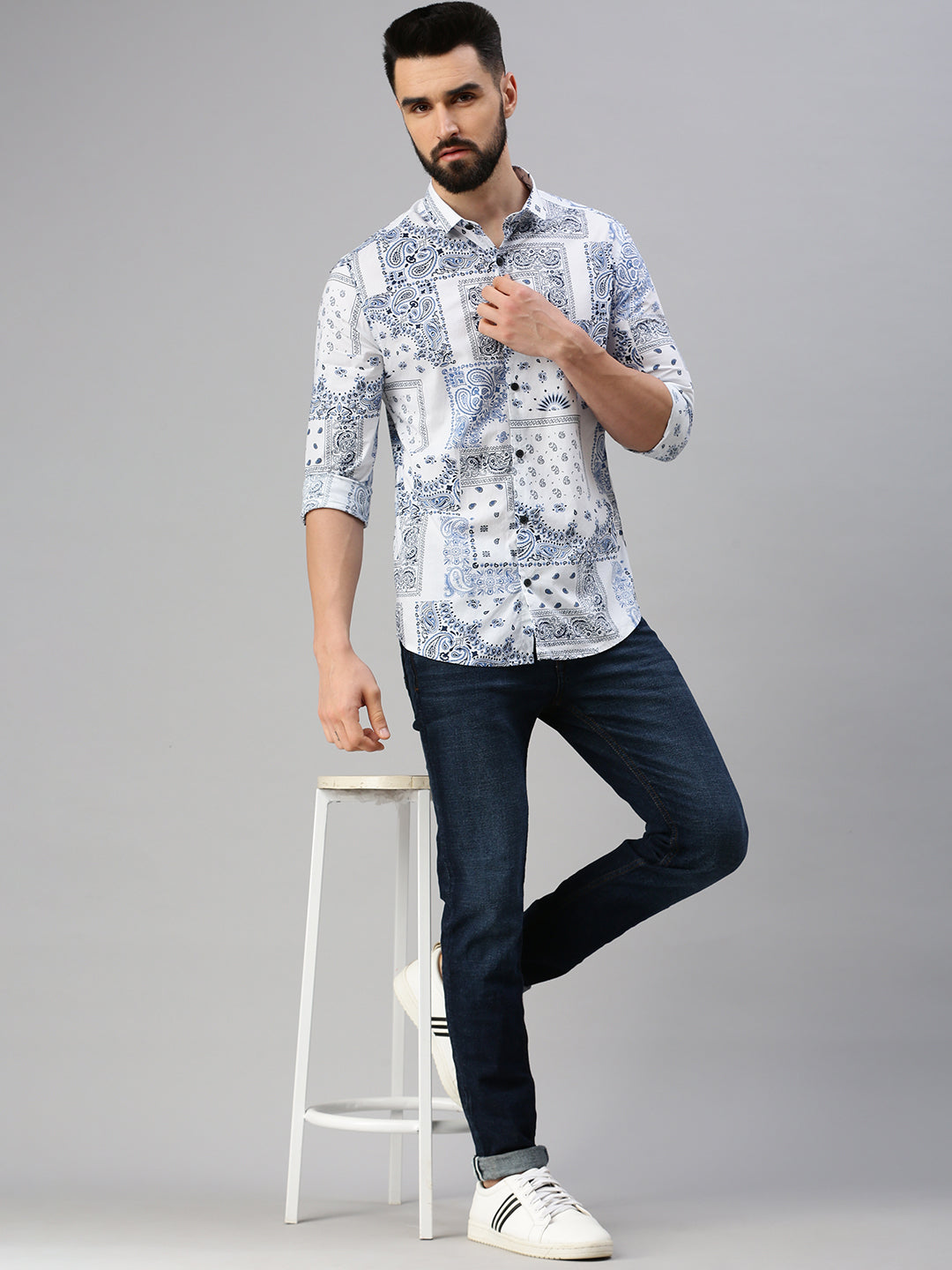 Men's Ethnic Motifs White Casual Shirt