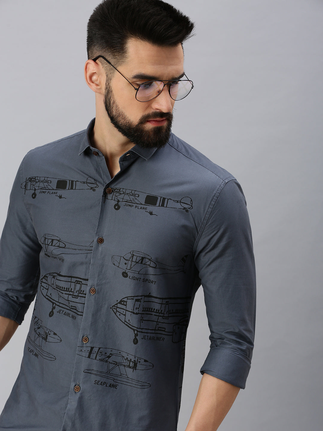 Men Grey Printed Casual Shirt