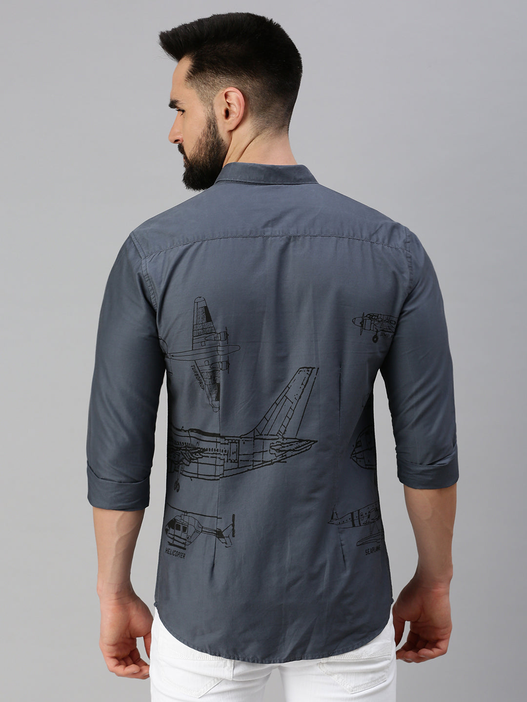 Men Grey Printed Casual Shirt