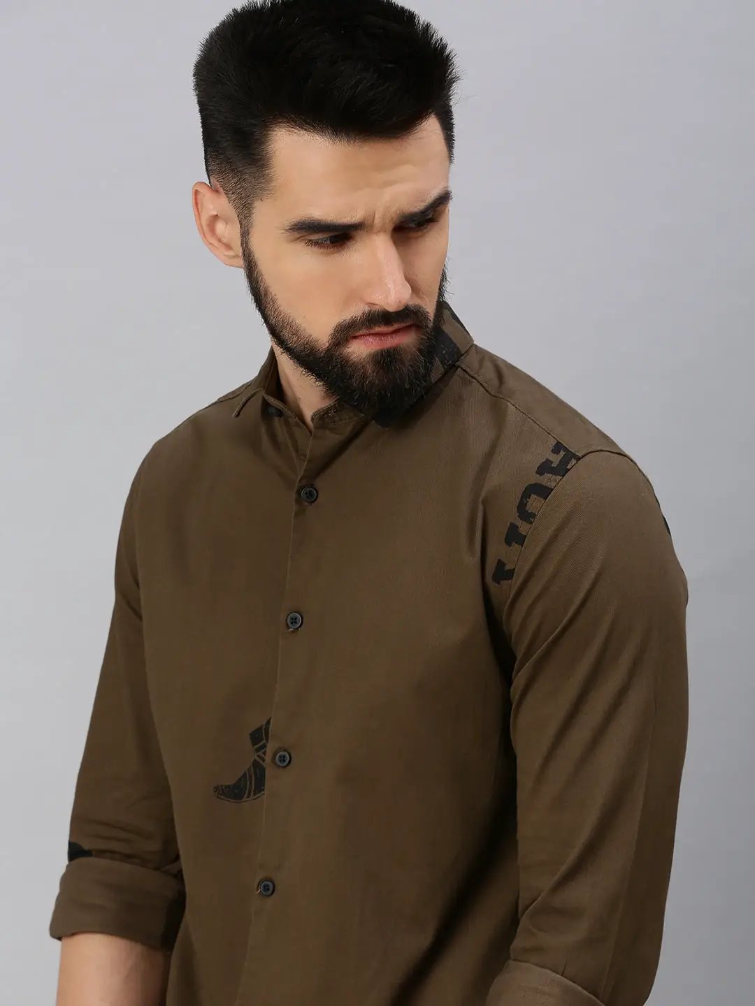 Men's Coffee Brown Printed Casual Shirt