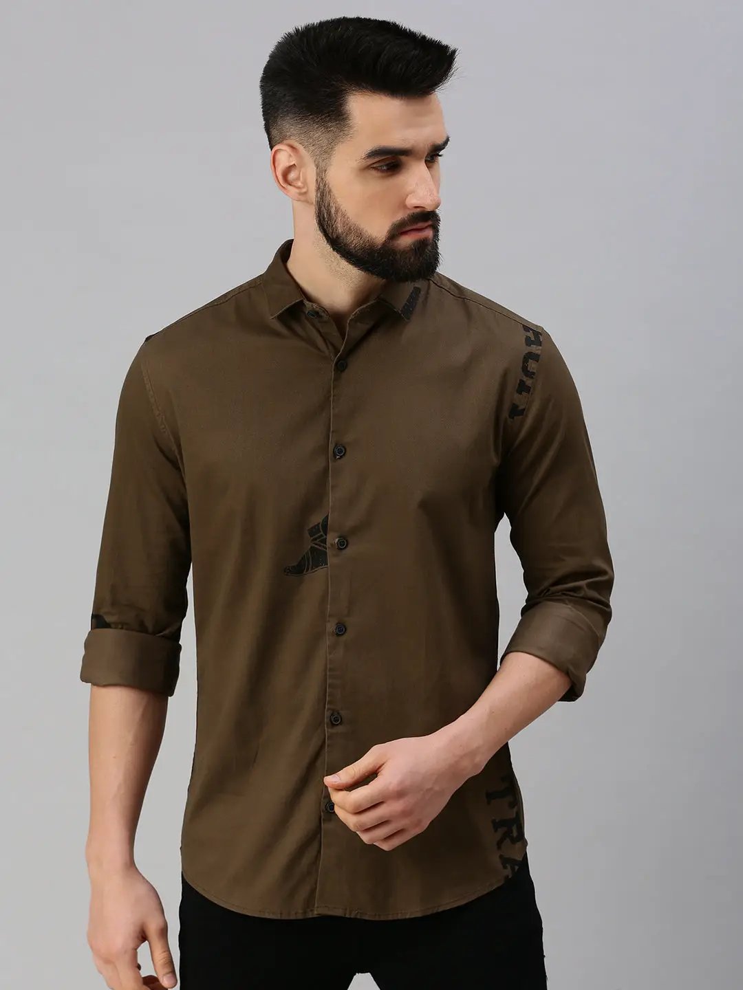 Men's Coffee Brown Printed Casual Shirt