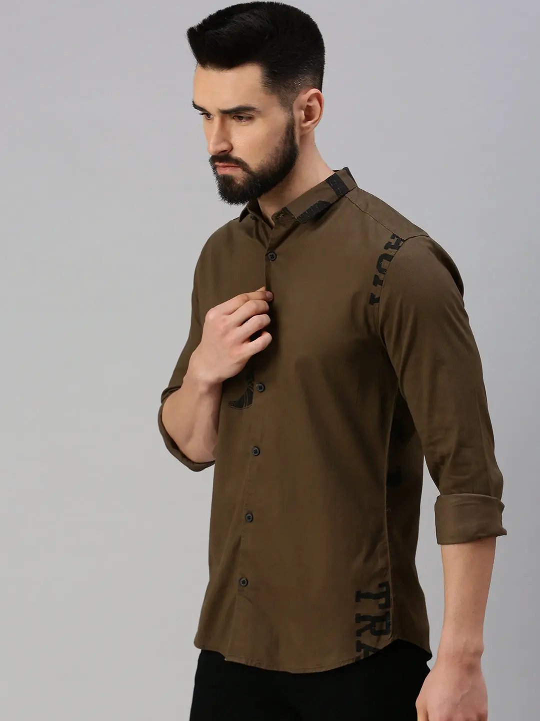 Men's Coffee Brown Printed Casual Shirt