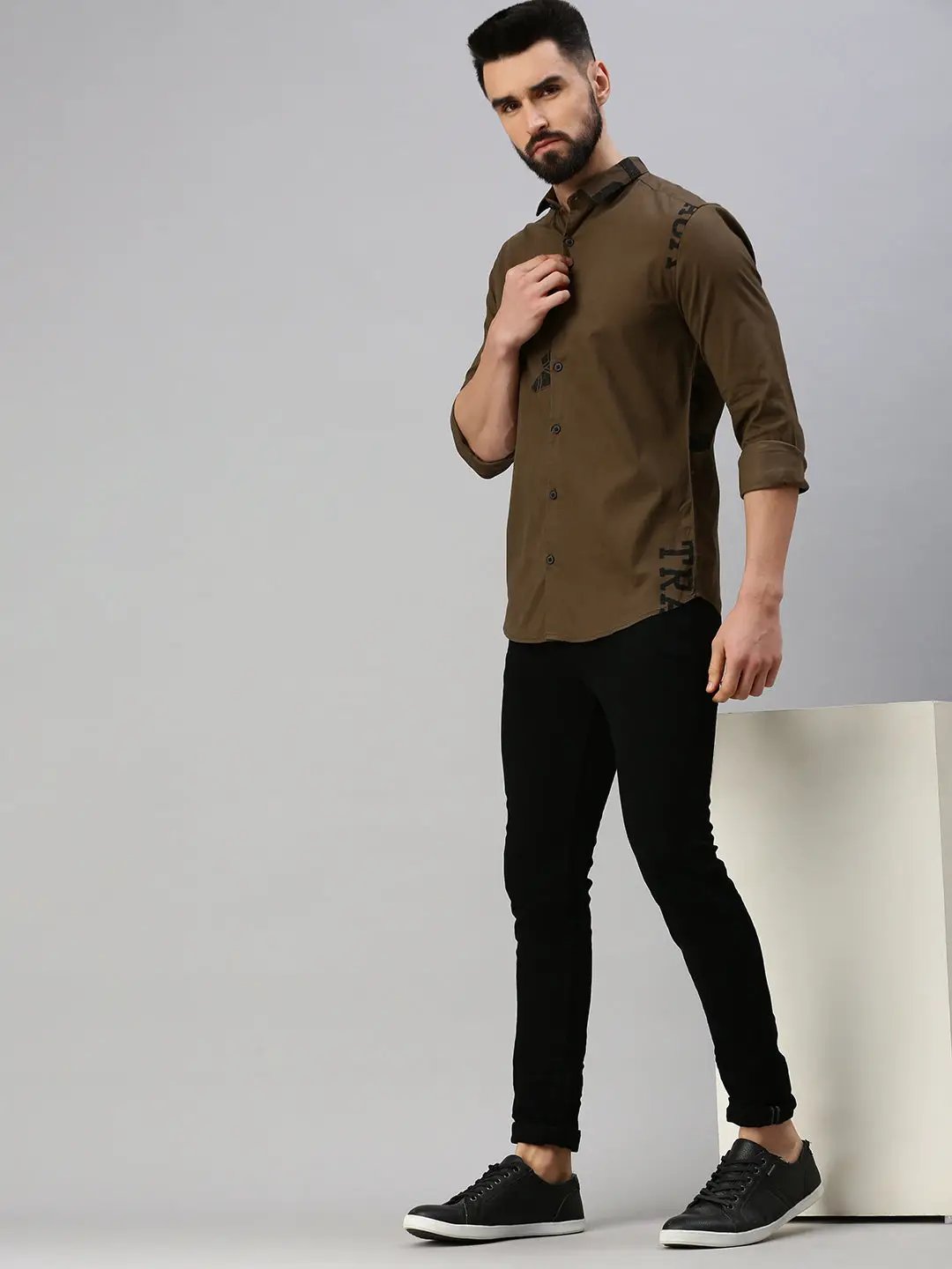 Men's Coffee Brown Printed Casual Shirt