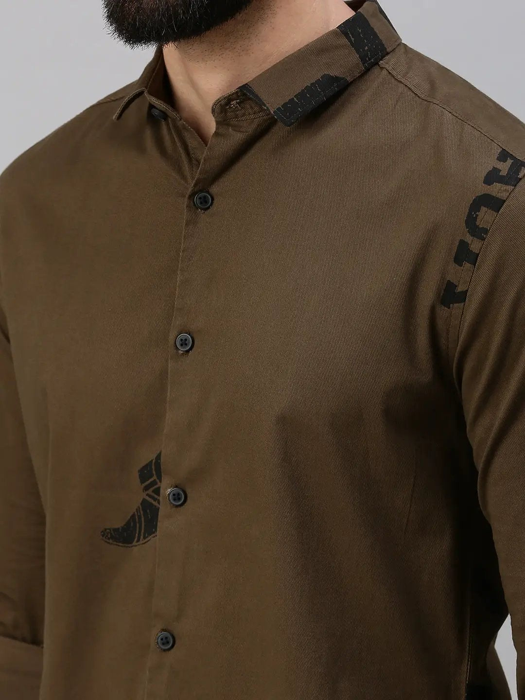 Men's Coffee Brown Printed Casual Shirt