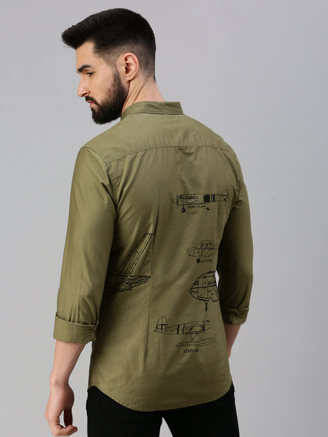 Men Olive Printed Casual Shirt