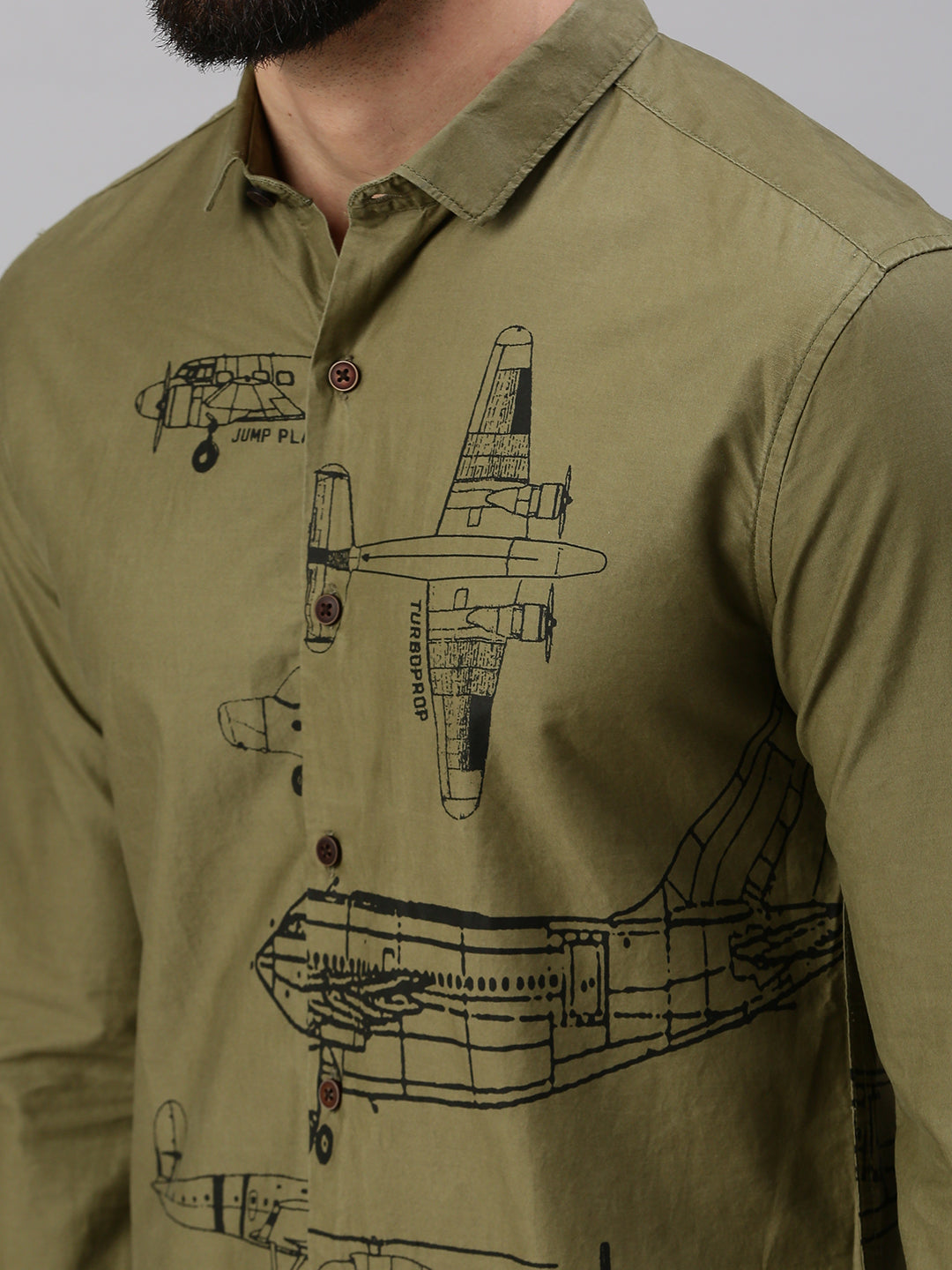 Men Olive Printed Casual Shirt