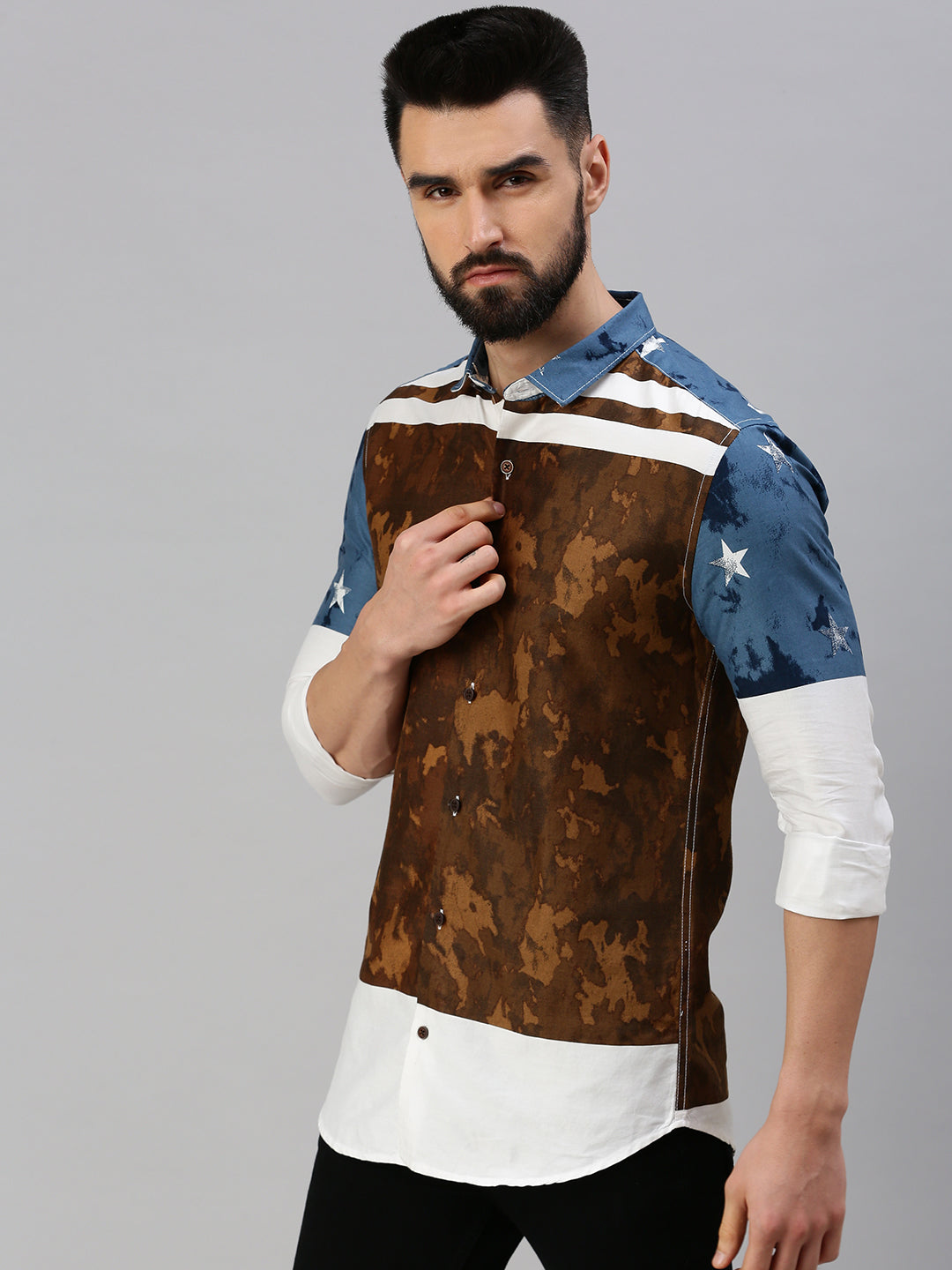 Men Olive Printed Casual Shirt