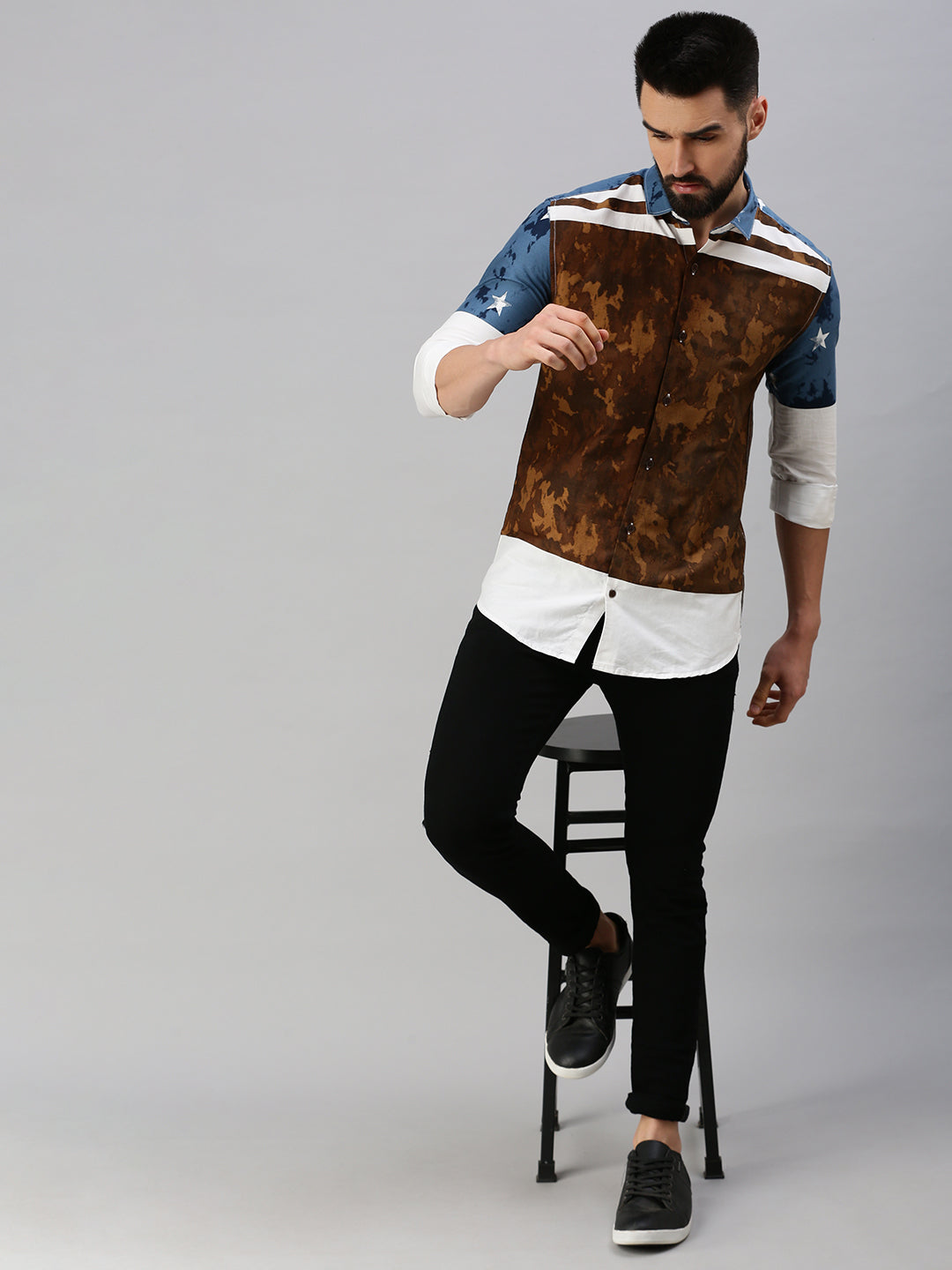 Men Olive Printed Casual Shirt