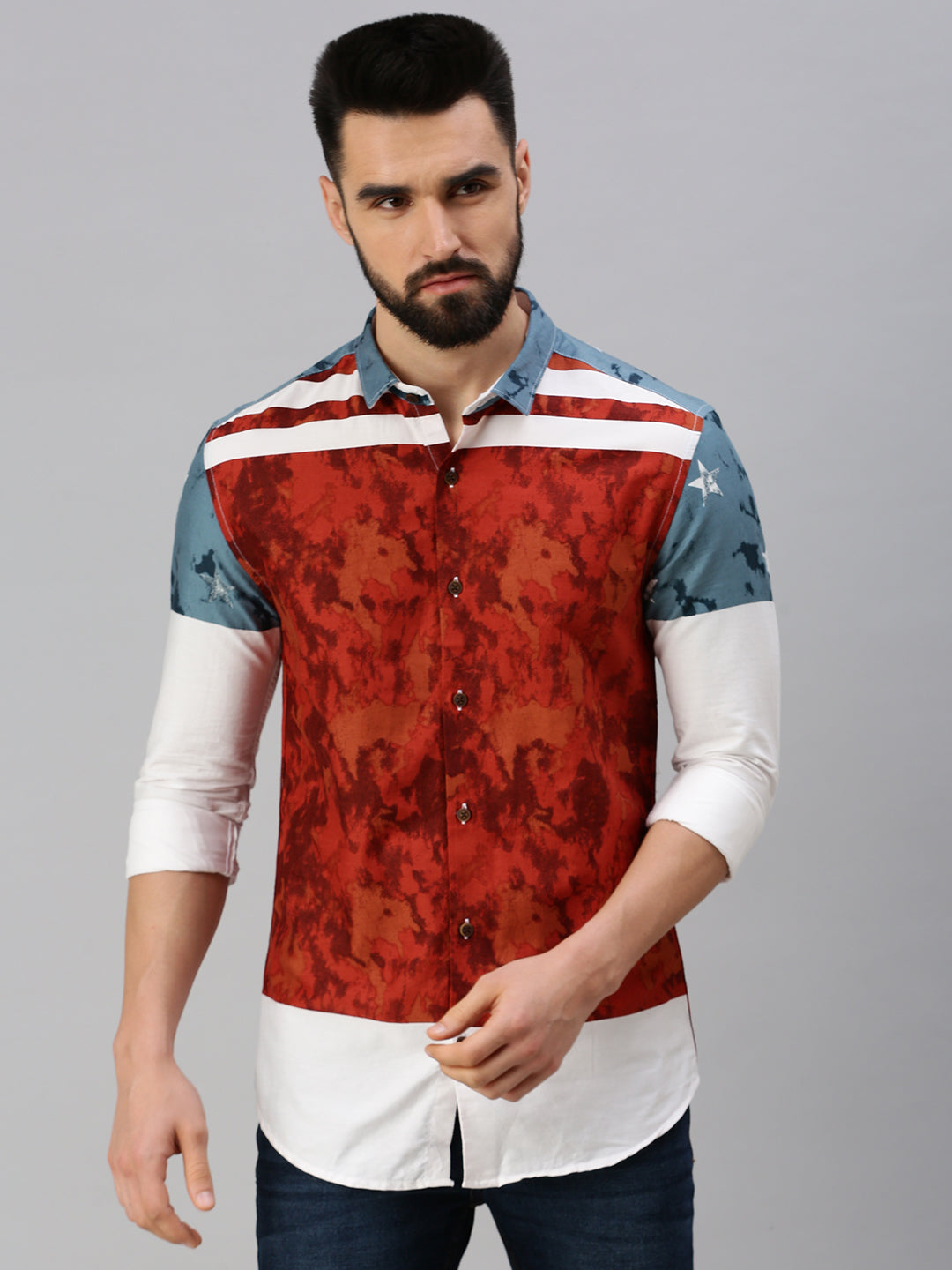 Men Red Printed Casual Shirt