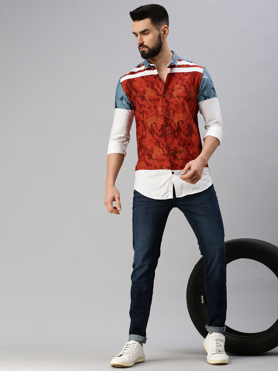 Men Red Printed Casual Shirt