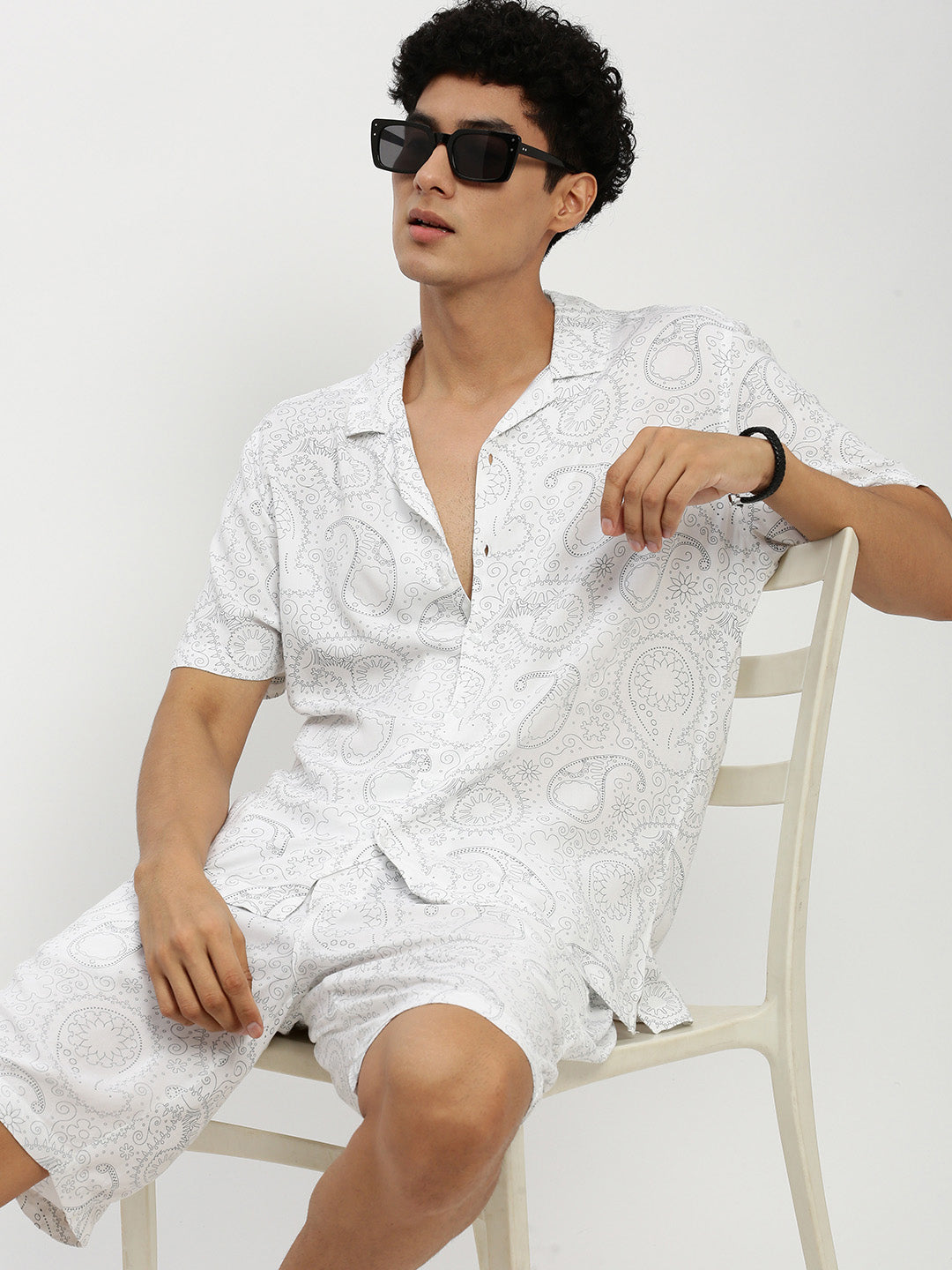 Men's White Printed Co-Ordss Set