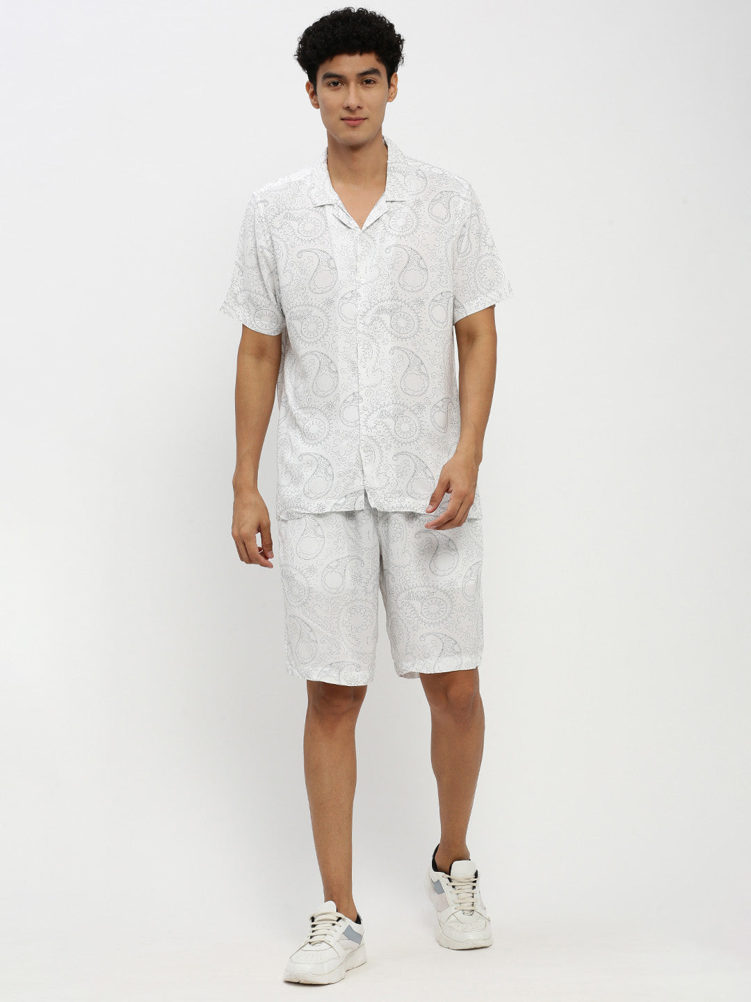Men's White Printed Co-Ordss Set