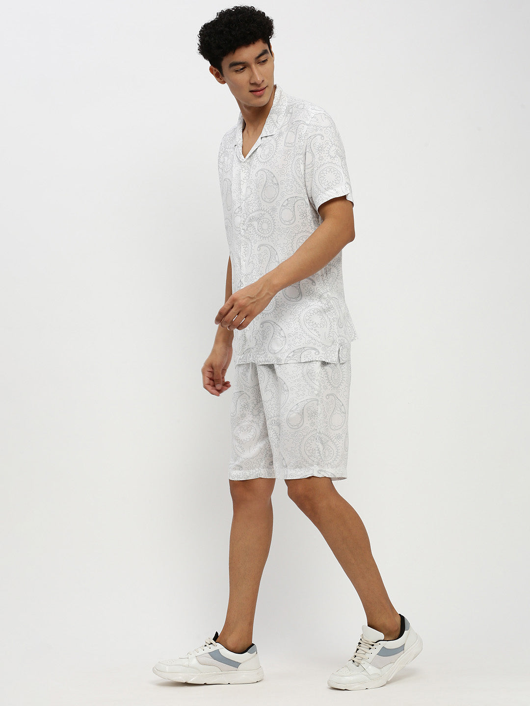 Men's White Printed Co-Ordss Set