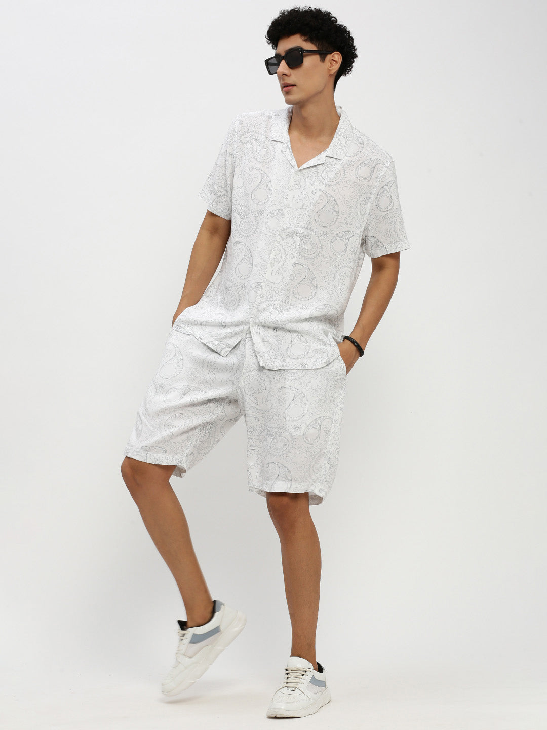 Men's White Printed Co-Ordss Set