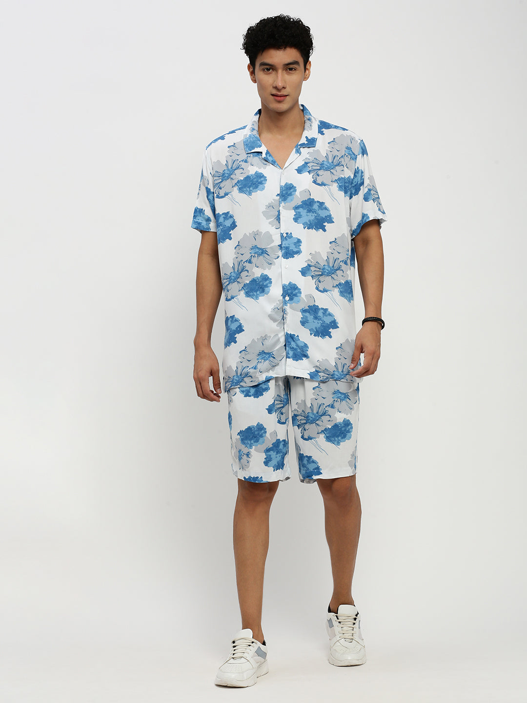 Men White Printed Co ordSet