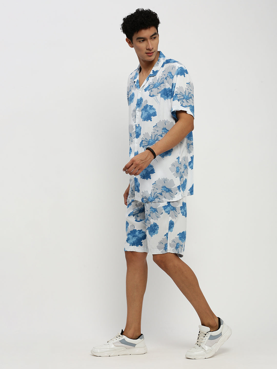 Men White Printed Co ordSet