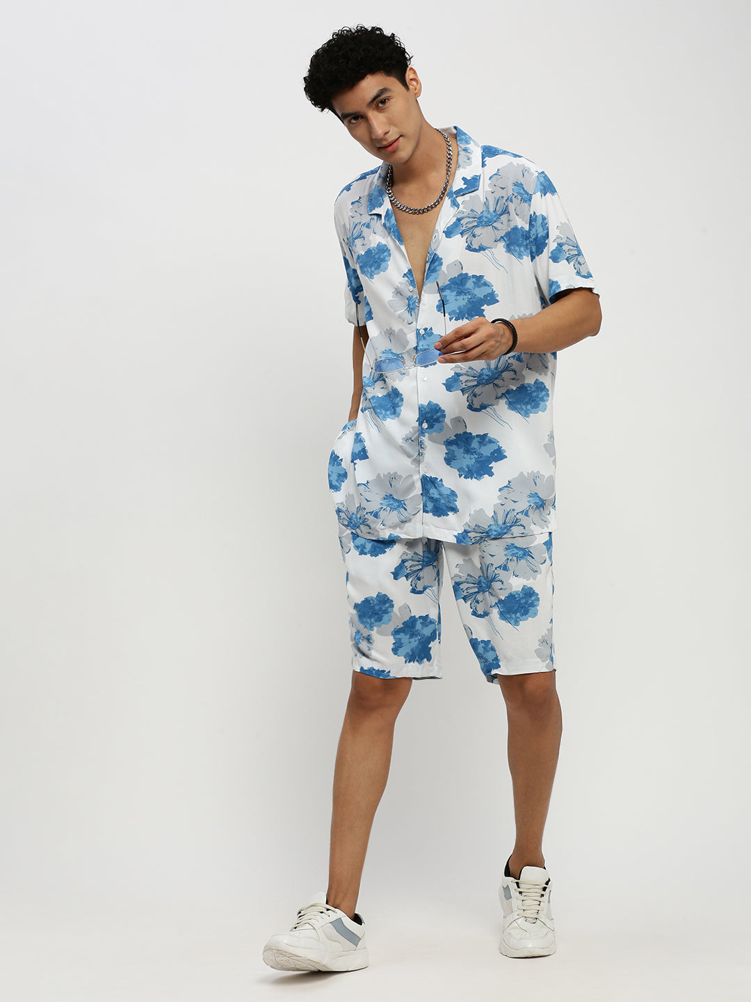 Men White Printed Co ordSet