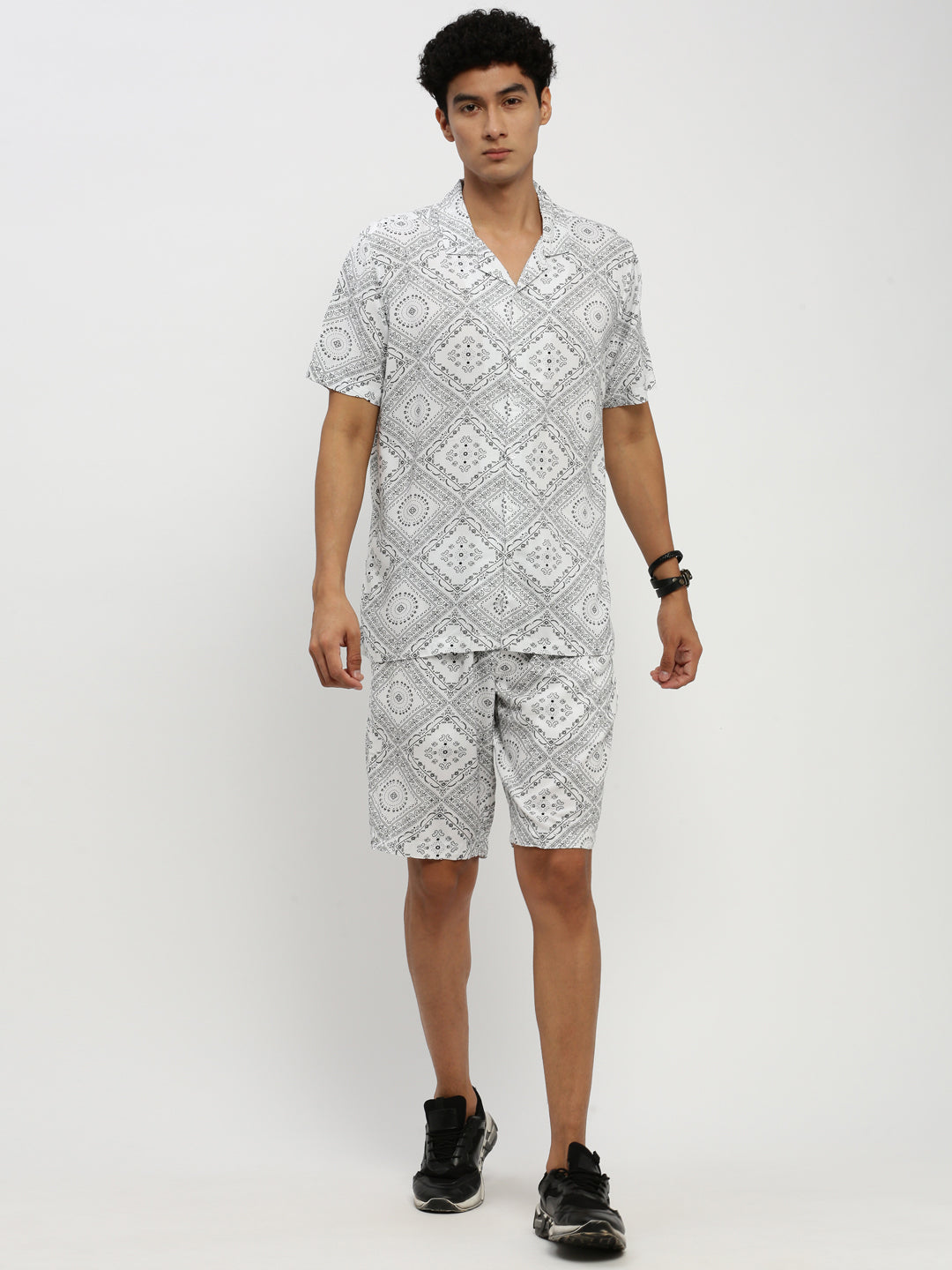 Men White Printed Co ordSet