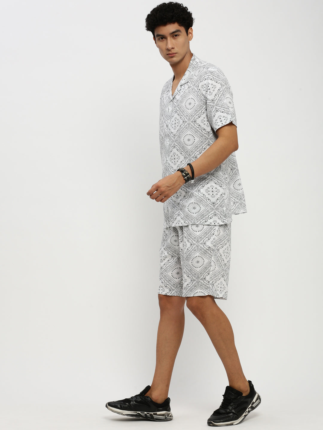 Men White Printed Co ordSet