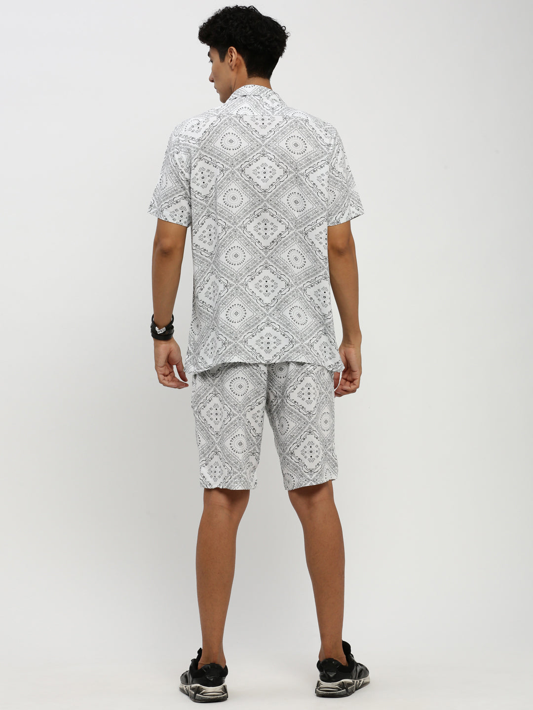 Men White Printed Co ordSet