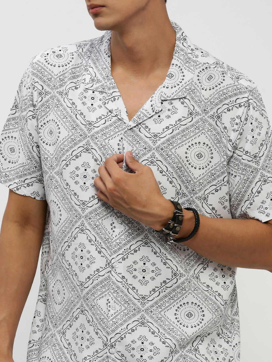 Men White Printed Co ordSet