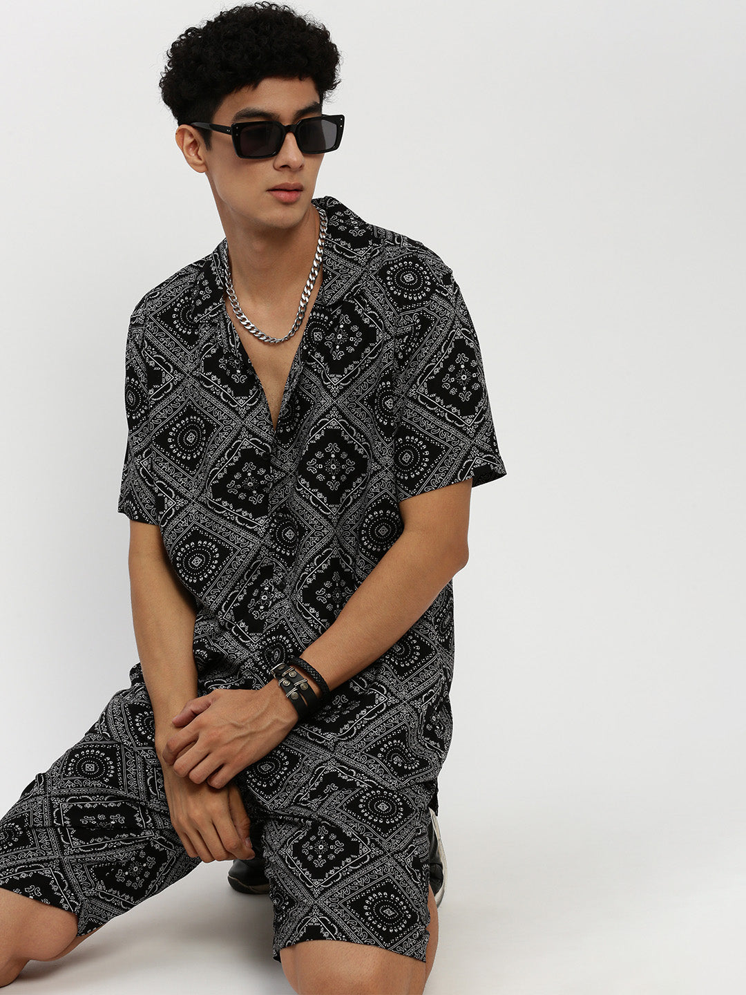 Men Black Printed Co ordSet